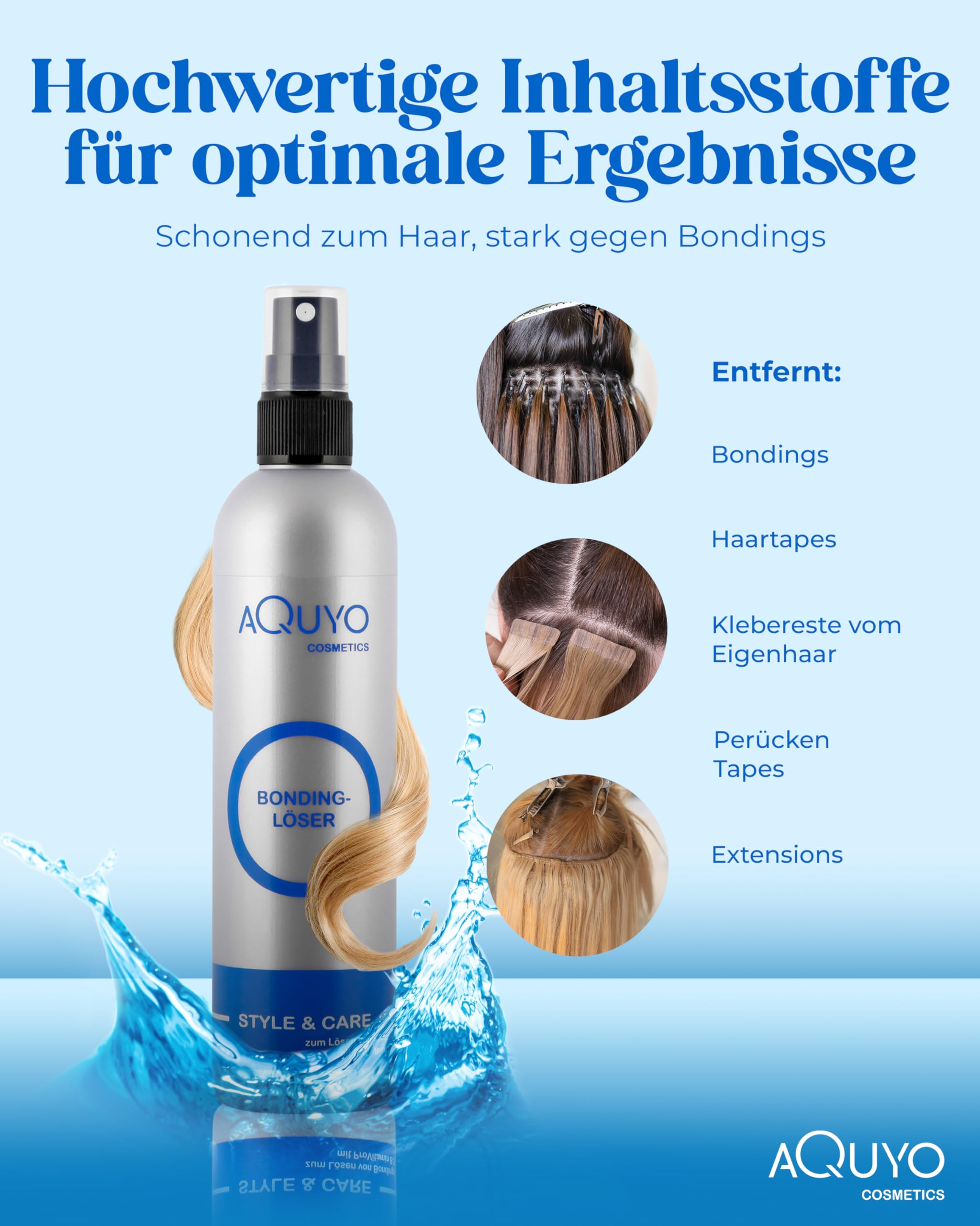 Style & Care Bondinglöser, Bonding Lösungsmittel zum entfernen von Bondings und Extensions (3x 200ml) | Spray Löser von Haar Tapes und Haarverlängerungen, Hair Bonding & Tape Remover