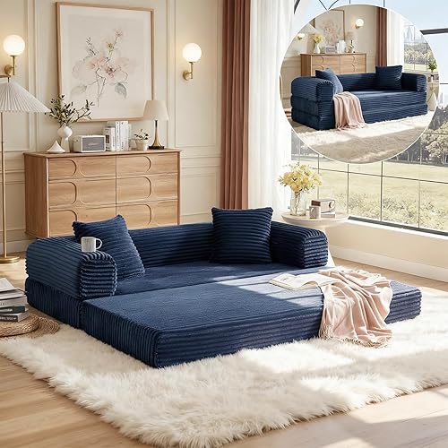 Miniatura 14 de Sofá cama tipo futón convertible de 78 pulgadas, sofás plegables sin hueso con sofá cama, sofá plegable con asiento profundo, sofá plegable de pana