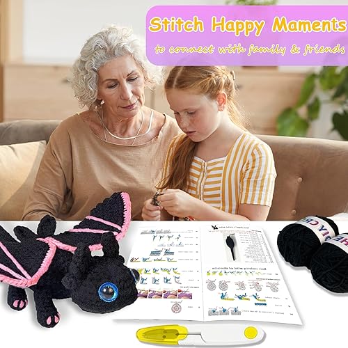 Miniatura 5 de Terself Kit de ganchillo para principiantes, aprende a tejer animales dragón - Tutoriales en video paso a paso, kit de ganchillo para principiantes