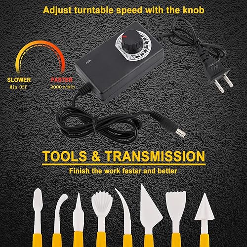 Miniatura 5 de HighFree Mini rueda de cerámica, rueda de cerámica pequeña, rueda de arcilla eléctrica de velocidad ajustable con herramientas de arcilla para