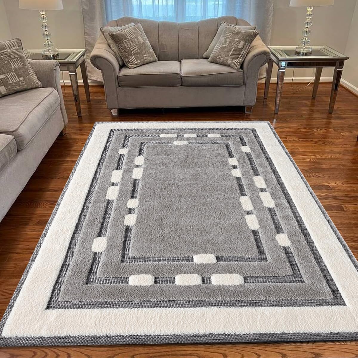Rugs Inn Comfy Rug for Bedroom Dining Room Kitchen Rugs - Super Soft Dense Pile Heavy Weight Non Slip Washable Rug Indoor Use (Des3 Beige, 120 x 170 cm)