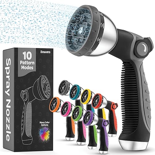 Miniatura 7 de Boquilla de manguera, plateado, pulverizador resistente, 10 patrones de riego ajustables, control con pulgar, ergonómico, para manguera de jardín,