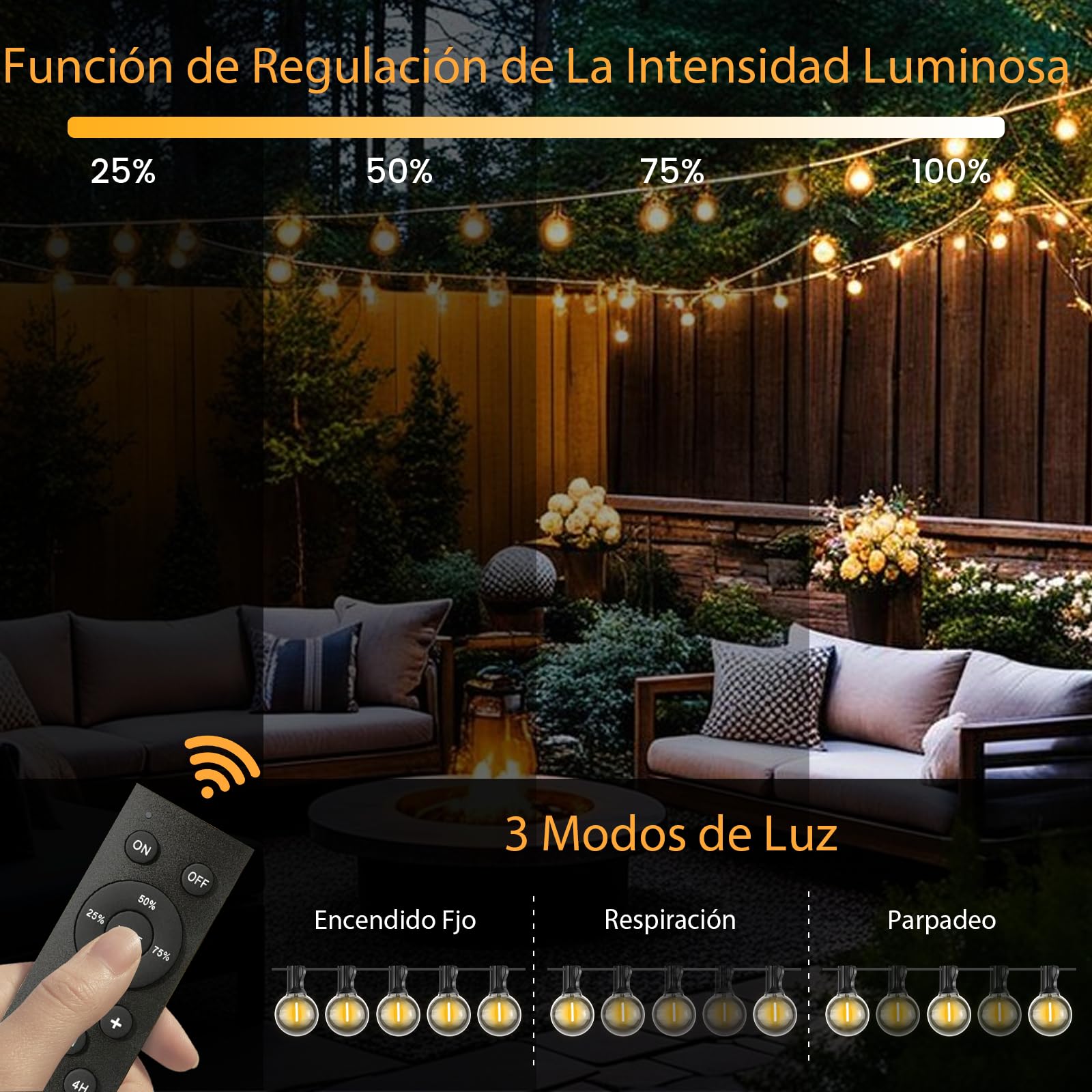 Guirnalda Luces Exterior G40 30M,24V con Mando a Distancia,Regulable,Temporizador,50 Bombillas Irrompibles,Iluminación Impermeable para Patio,Jardín,Balcón y Gazebo