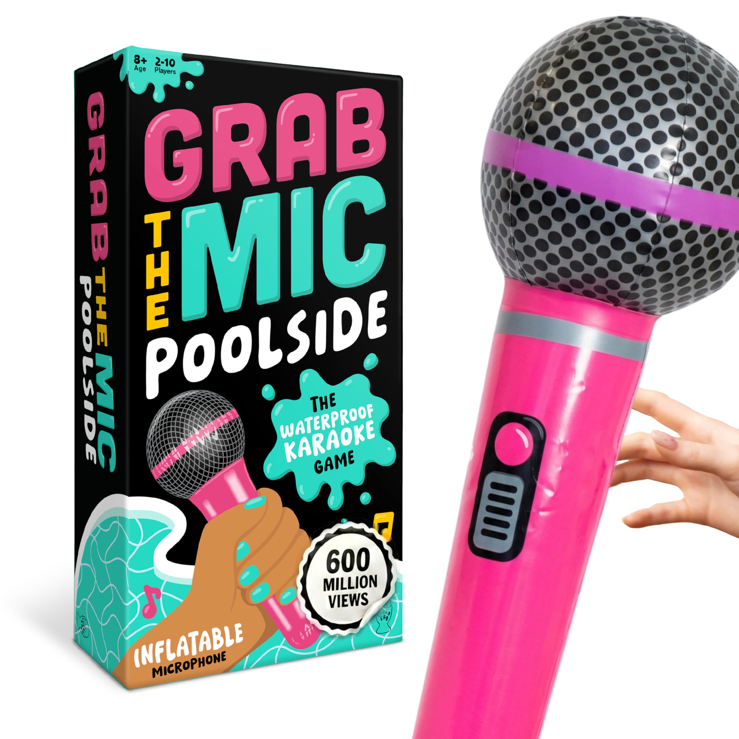 Lucky Egg Grab The Mic Poolside - Waterproof Karaoke Party Game with Inflatable Microphone, Outdoor Pool & Beach Game for Kids & Adults - Fun Family Game Night Game for Ages 8+ 2–10 Players