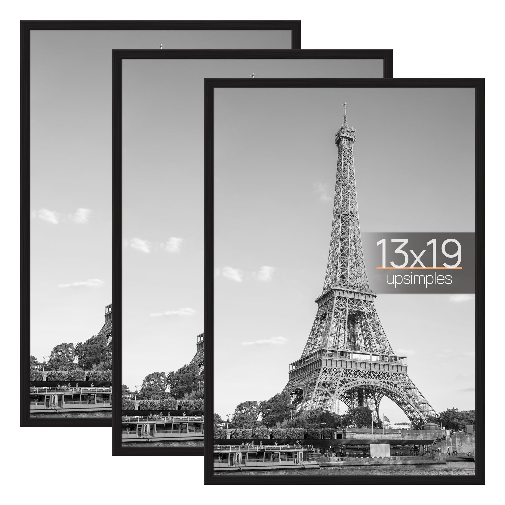 upsimples 13x19 Frame Black 3 Pack, Poster Frames 13 x 19 for Horizontal or Vertical Wall Mounting, Scratch-Proof Wall Gallery Picture Frame