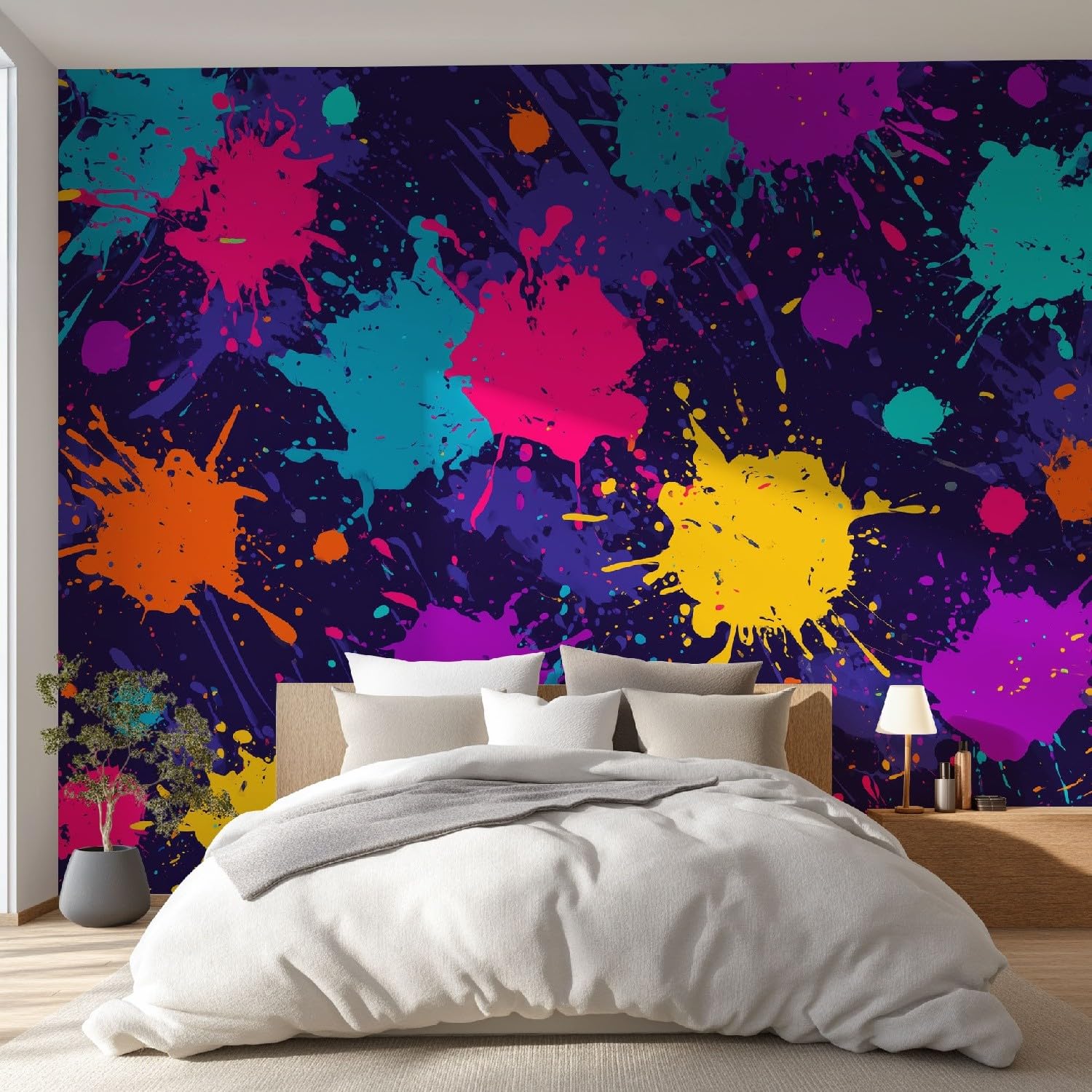 Ulica Graffiti Minimalistyczny Kreskówka Mural Ścienny Kolorowy Rozprysk Farby Tapeta, Naklejki Ścienne Wystrój Domu Tv Tło Duża Sztuka Tapeta Malarstwo Plakaty Dekoracja 400 x 280 cm
