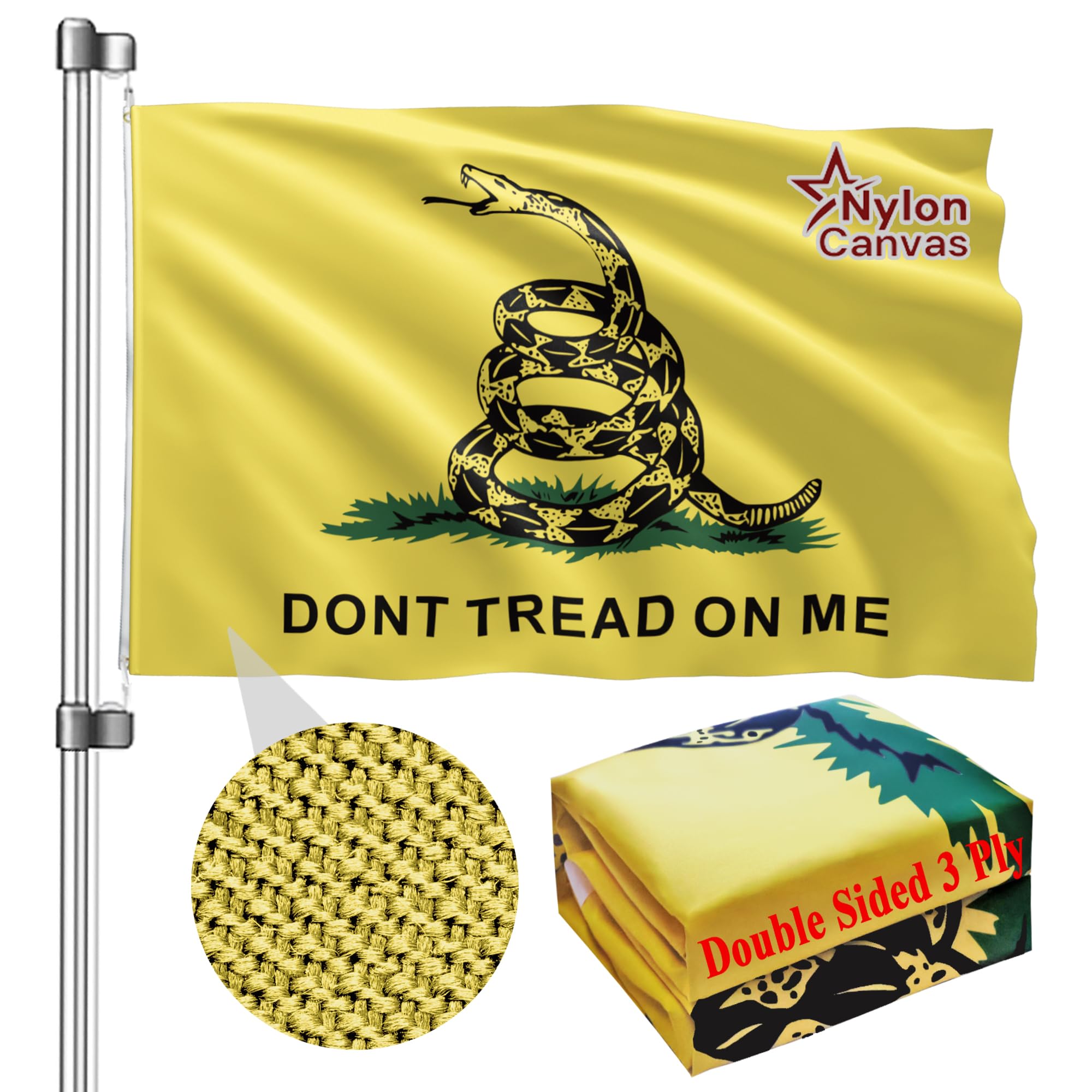 Dont Tread On Me Gadsden Flag 3x5: Heavy Duty Nylon Double Sided 3-Ply - UV Protection & Fade Resistant & Reinforced Brass Grommets - Ideal for Outdoor Parades and History Fans-image-11