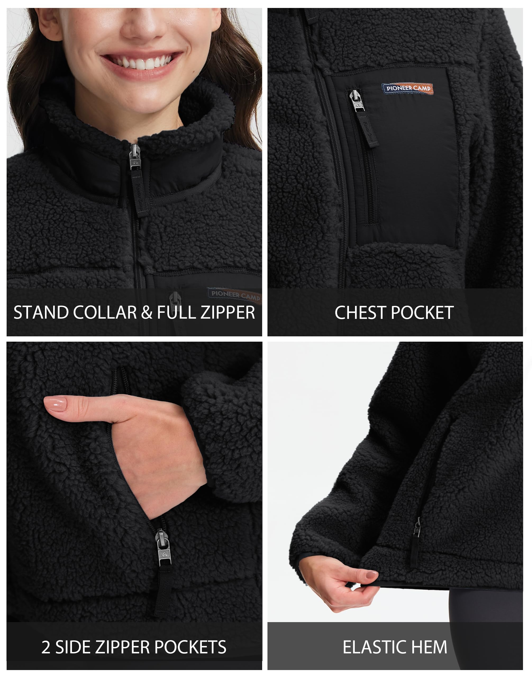 Pioneer Camp Veste Polaire Femme à Col Montant - 550g Ultra Épaisse, Anti-Vent - Pour Randonnée, Ski, Alpinisme - Tissu Haute Densité Anti-Bouloche - Pochettes Zippées, Ourlets Élastiques