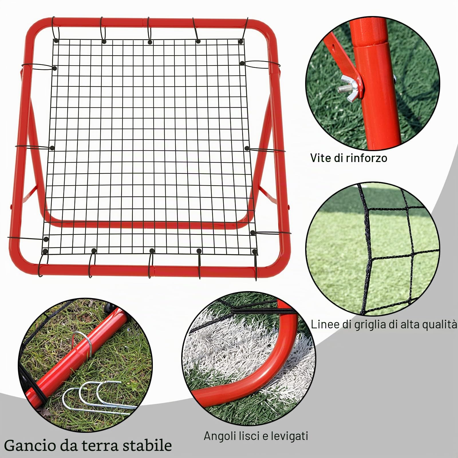 Aufun Rete per rimbalzo da calcio, portatile, per esercizi, tiro di calcio, allenamento tecnico (100 x 100 x 65 cm, rosso)