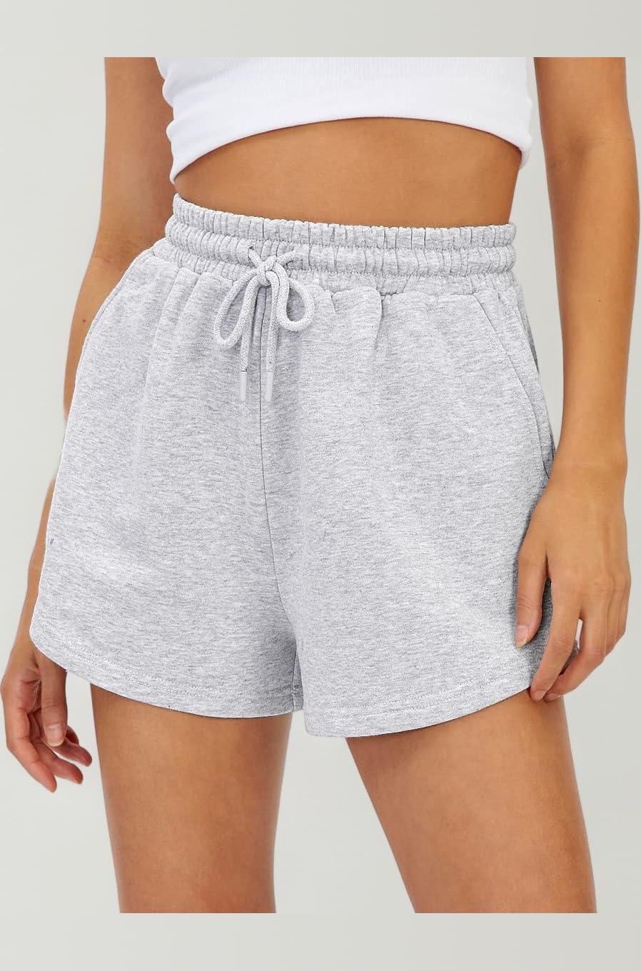 AUTOMET Womens Sweat Shorts Casual Athletic Shorts Elastic Comfy Running Shorts Gym High Waist Summer Shorts, Grey, Small