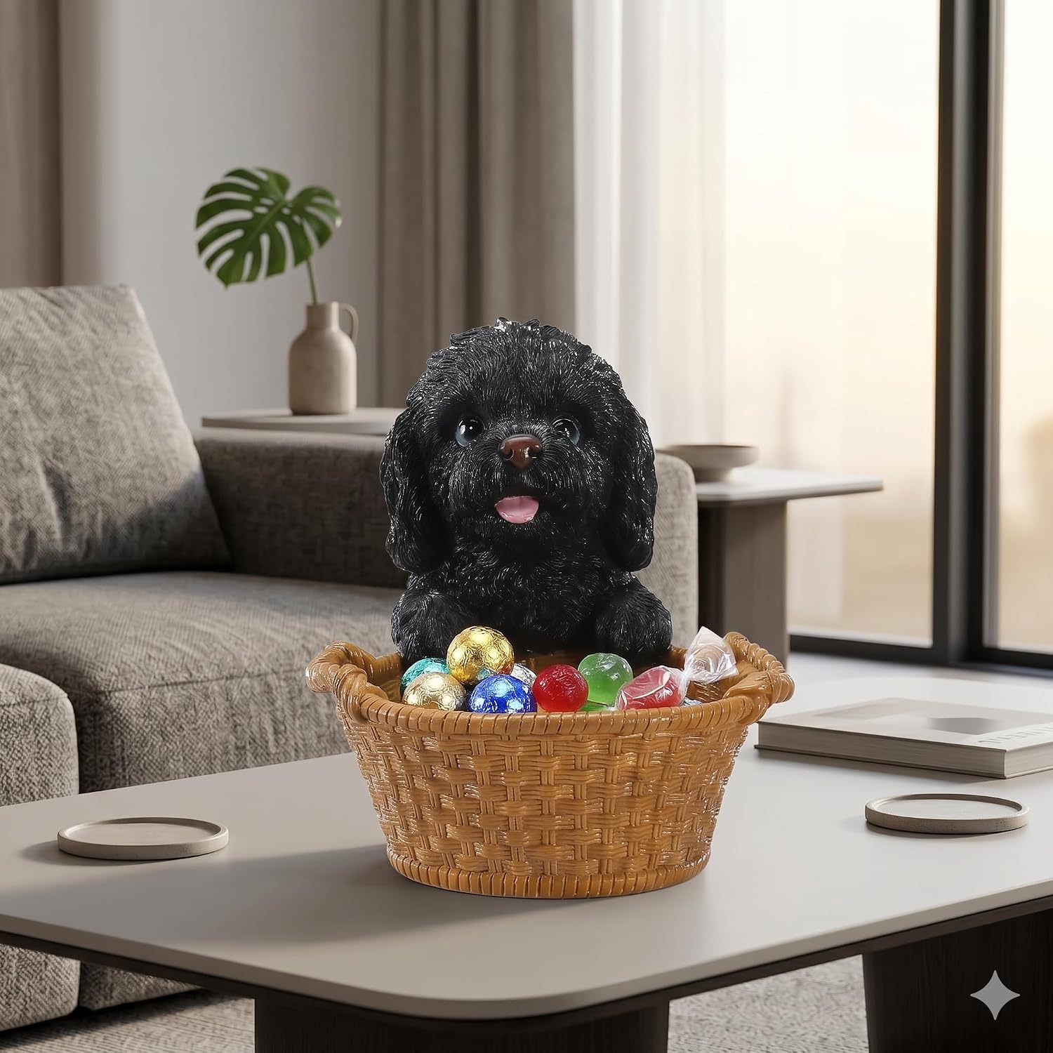 Realistic Poodle Dog Statue Candy Dish for Office Desk - 7.1" Dog Butler Key Bowl for Entryway Table - large Dog Storage Basket for Keys, Wallets, Snacks - Unique Housewarming Gift for Dog Lovers