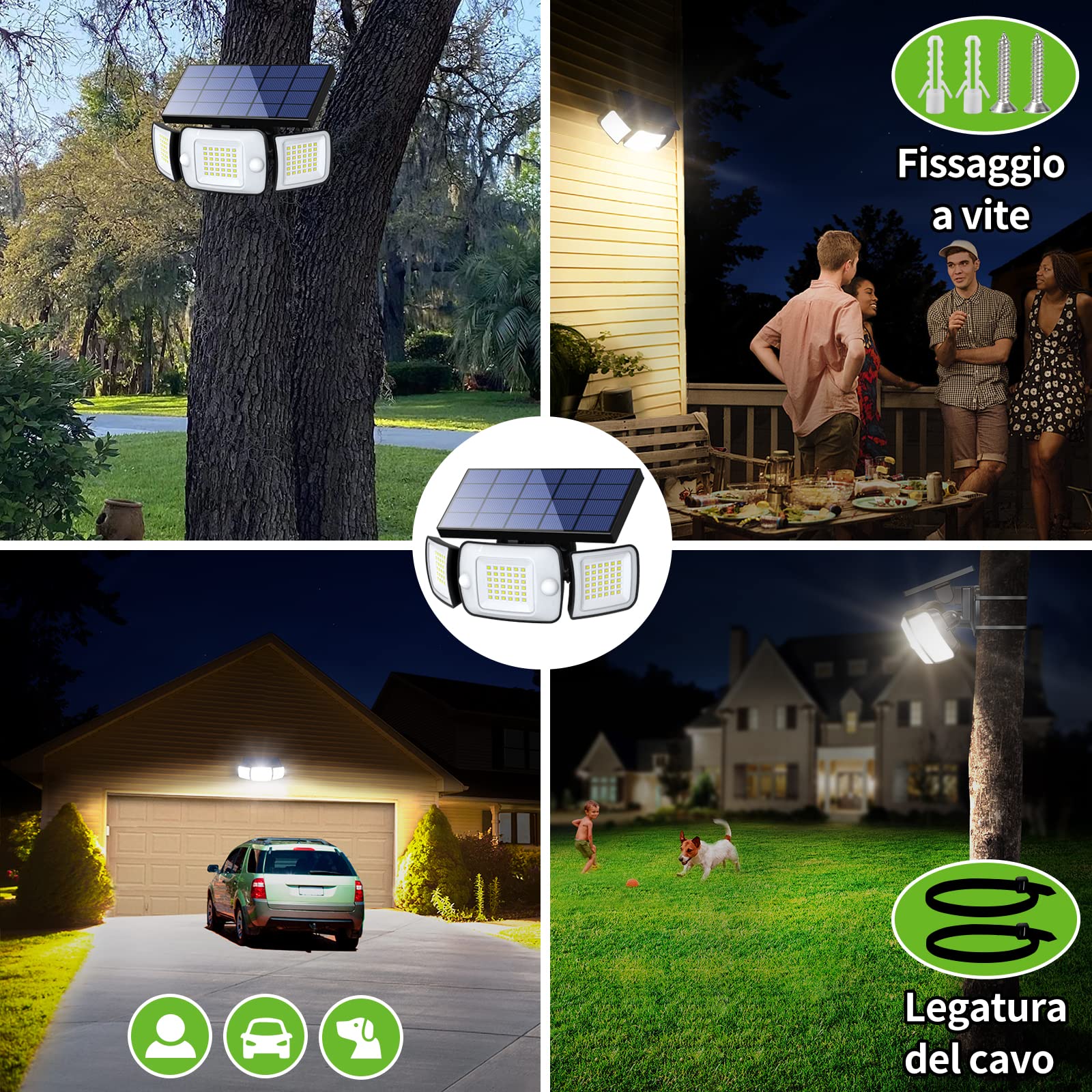 INTELAMP Faretto Led da Esterno Solare 6000mAh Faretti Solari 108 LED 1200LM Faro Led Esterno con Pannello Solare e Sensore di Movimento 6500K Luci Lampione Lampada Garage Giardino