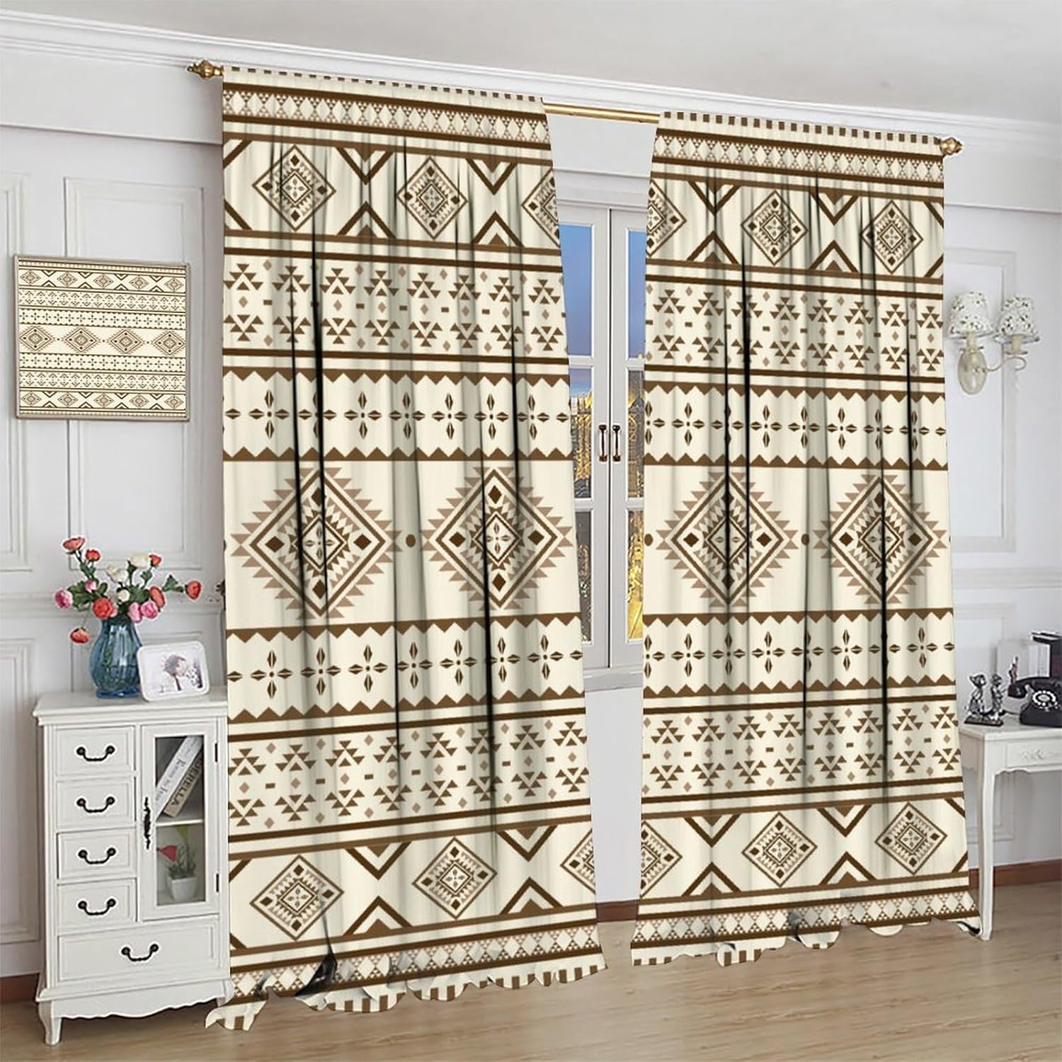 Aztec Curtains,Southwestern Ethnic Geometric Window Treatments for Living Room,Tribal Navajo Boho Pattern Print Window Drapes for Kitchen Bedroom Living Room Decor,2 Panel Set,42x45 Inch Decor - Image 4