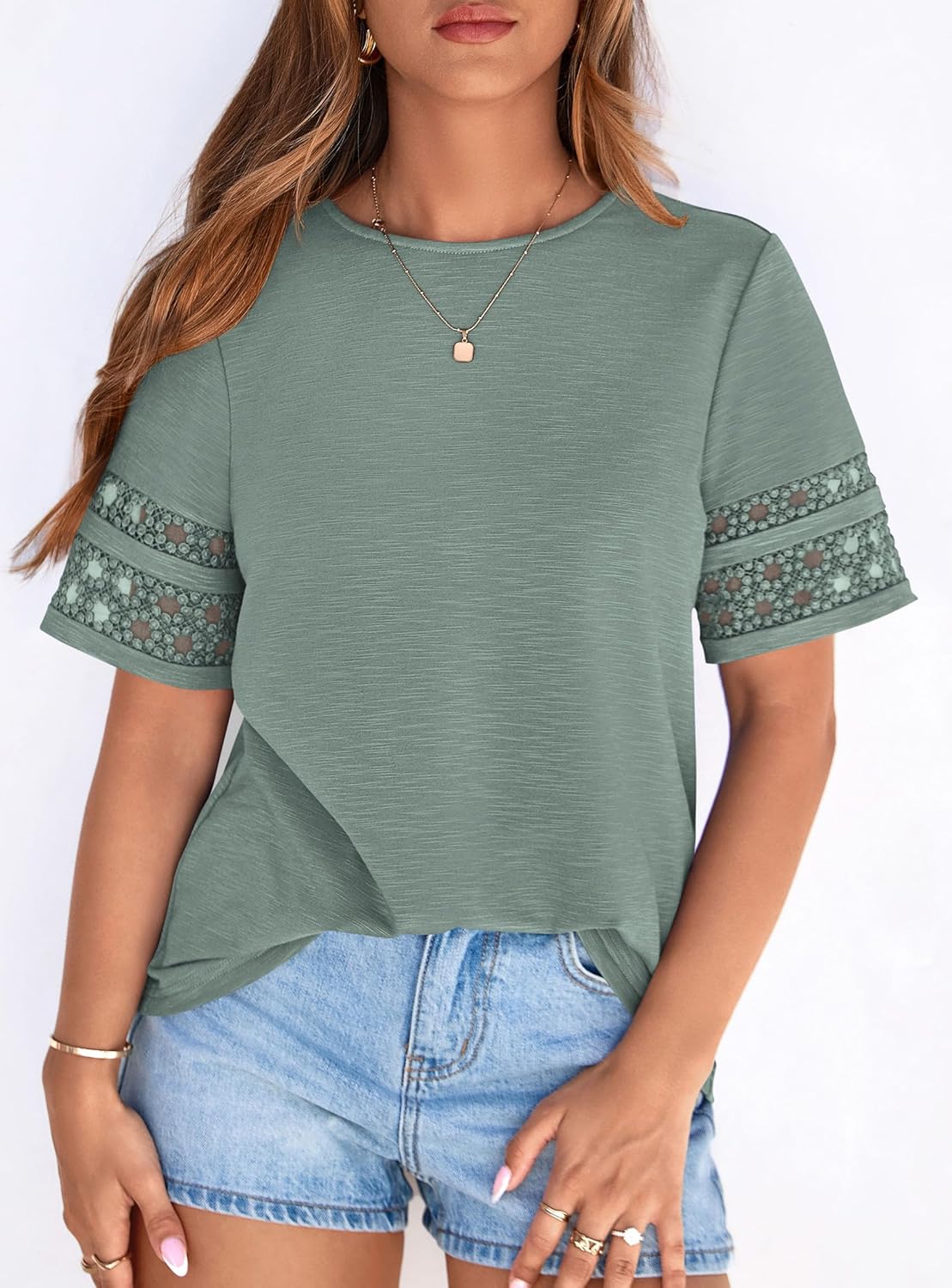 PRETTYGARDEN Summer Tops for Women 2026 Lace Short Sleeve T-Shirts Casual Blouses Spring Fashion Clothes Vacation Outfits - Image 2