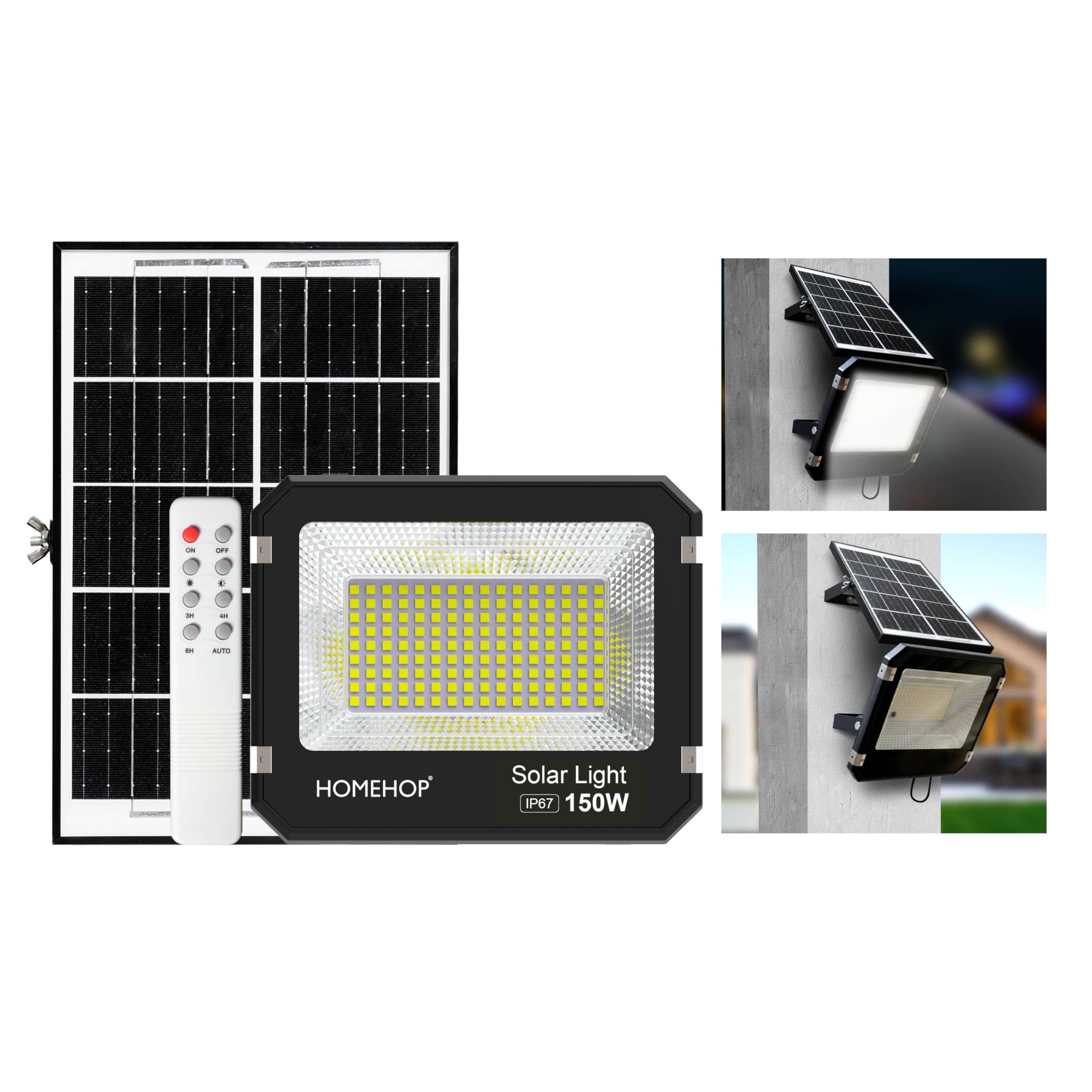 Homehop Solar Light Outdoor Home Waterproof 150 Watt Wireless Automatic Flood Led Wall Lamp for Pathway, Garden,Balcony,Lawn,Patio (10 Ah,ABS, Cool White)-image-10