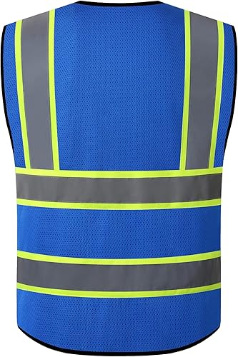 Miniatura 2 de Chaleco de seguridad reflectante de alta visibilidad para hombres y mujeres con bolsillos con cremallera frontal cumple con las normas ANSIISEA