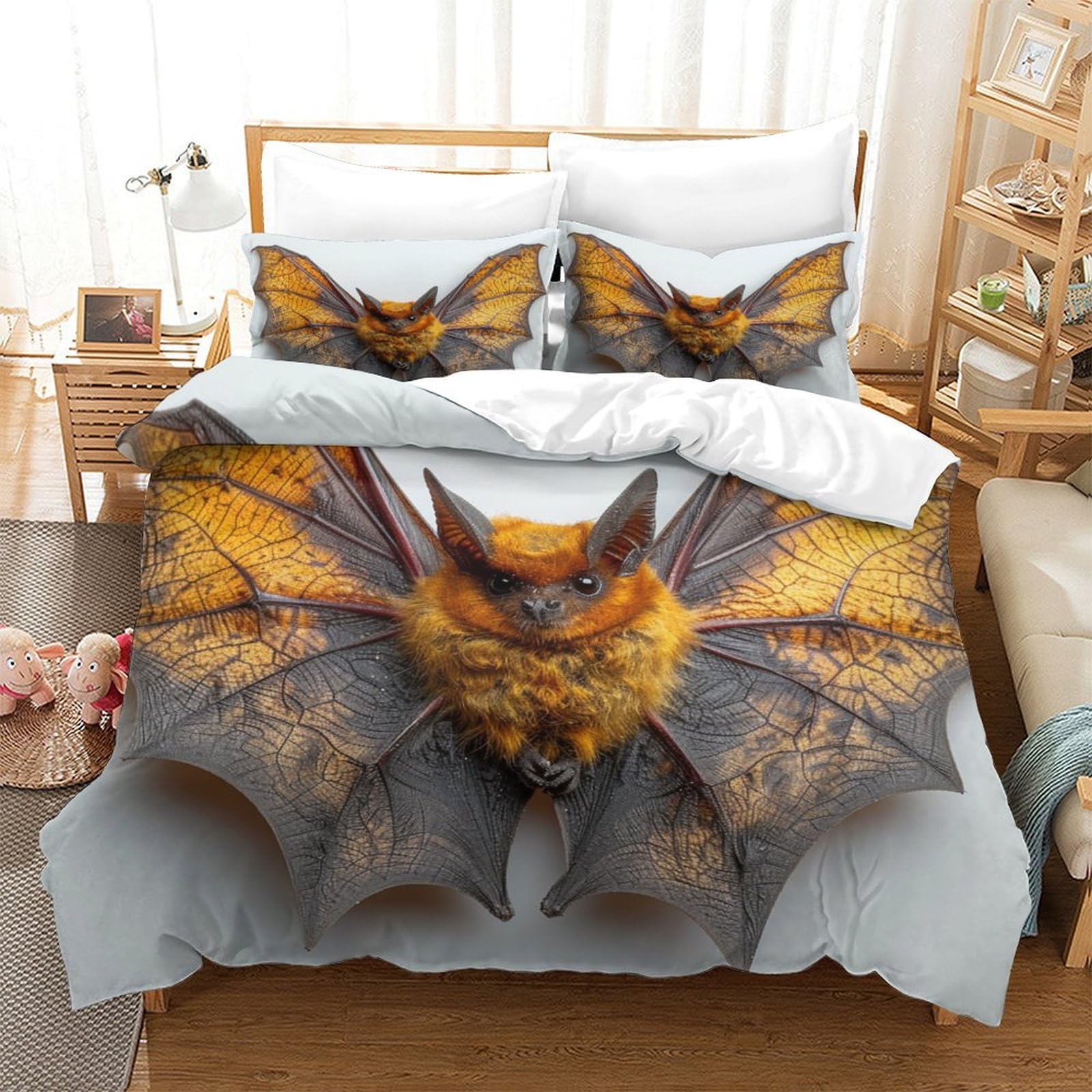 P1S9U7W5Y 3D Printed Bat Pattern Duvet Cover Set 3pcs Microfiber Bat Bedding Set Single