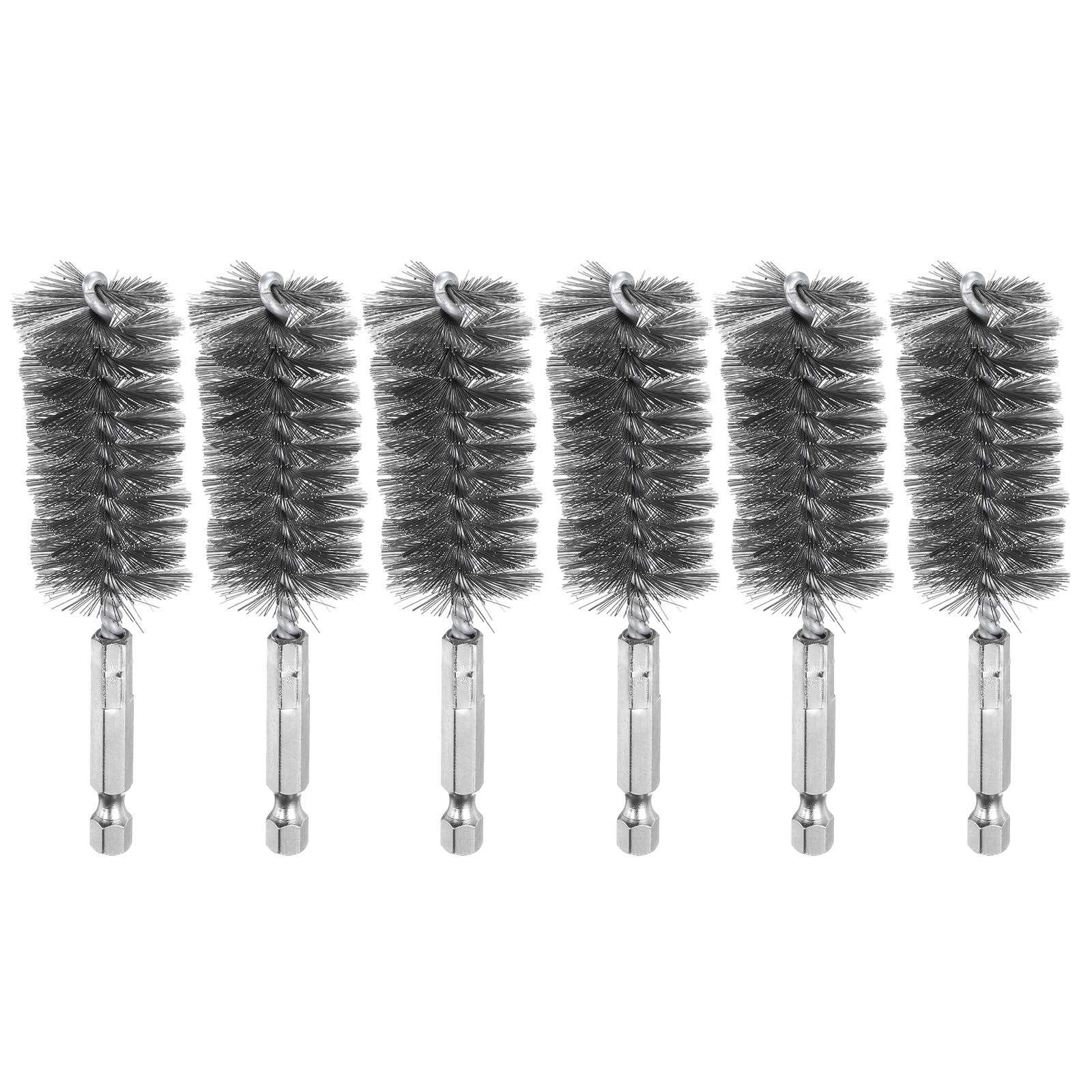 sourcing map 6Pcs 304 Stainless Steel Bore Brush 25mm Dia 4" Long Cleaning Twisted Wire Brush with Handle 1/4" Hex Shank for Tubes, Ports, Bearings