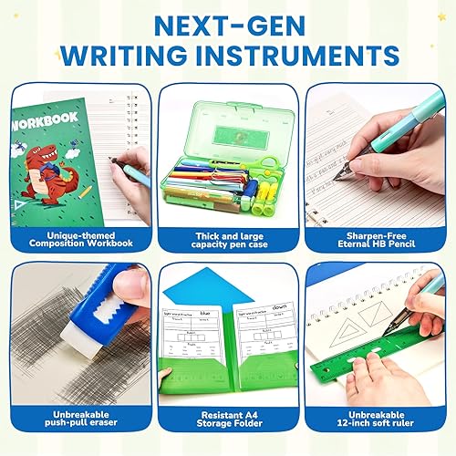 Miniatura 5 de Kit de regalo de 46 piezas lavables para el regreso a clases, juego de regalo esencial de dinosaurio para el primer día para jardín de infantes y