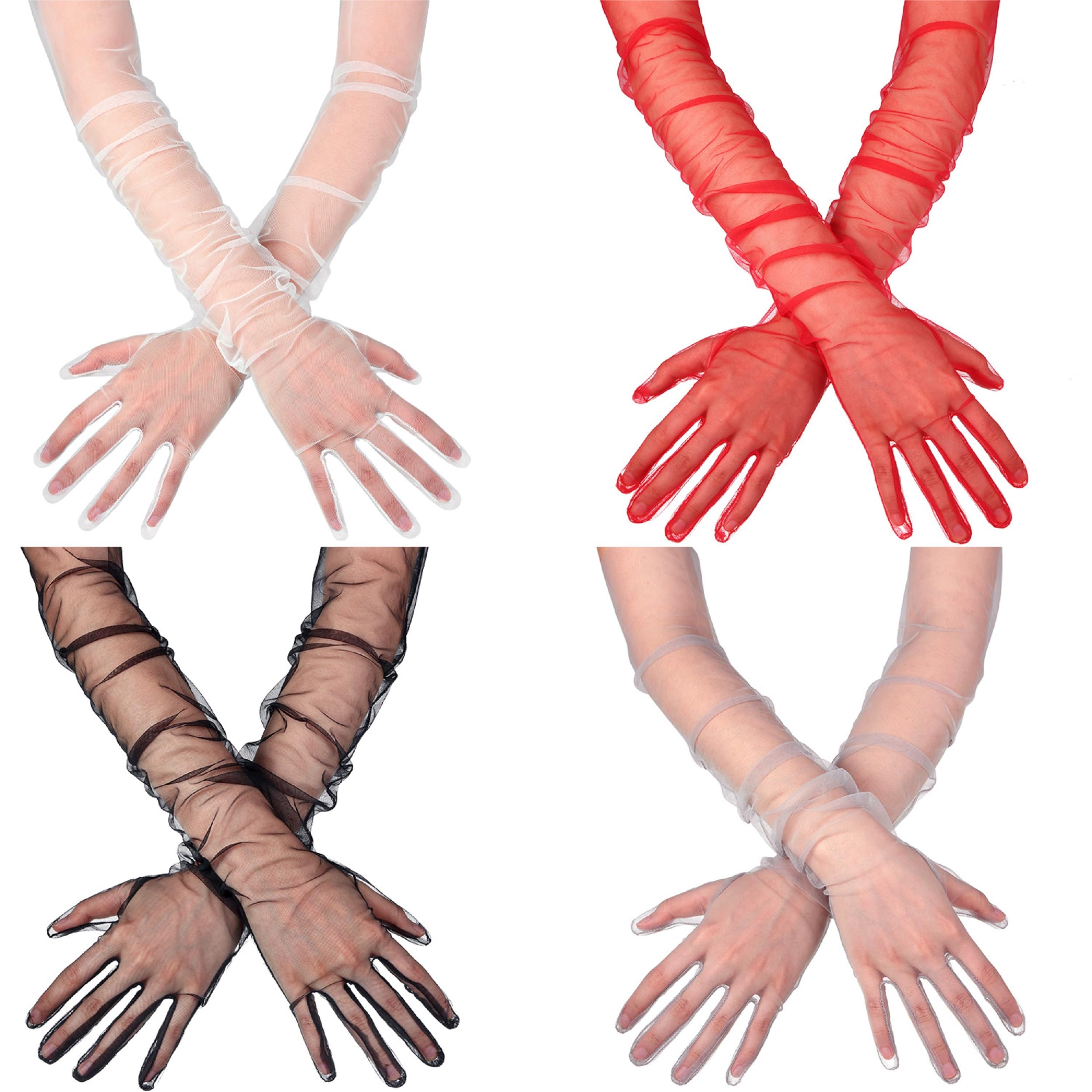 Guanti Da Sera Lunghi Trasparenti Pearl &amp; Poseidon | Tessuto Collant Senza Cuciture