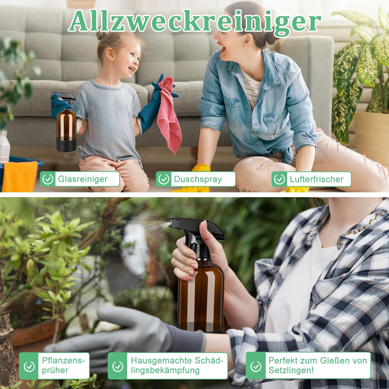3 Stk 500ml Sprühflasche, Glas Pflanzensprühflasche, Sprühflaschen für Reinigung, Pflanzen, ätherische Öle, Haarpflege, nachfüllbare leere Sprühflasche mit justierbarer Düse für Spritz