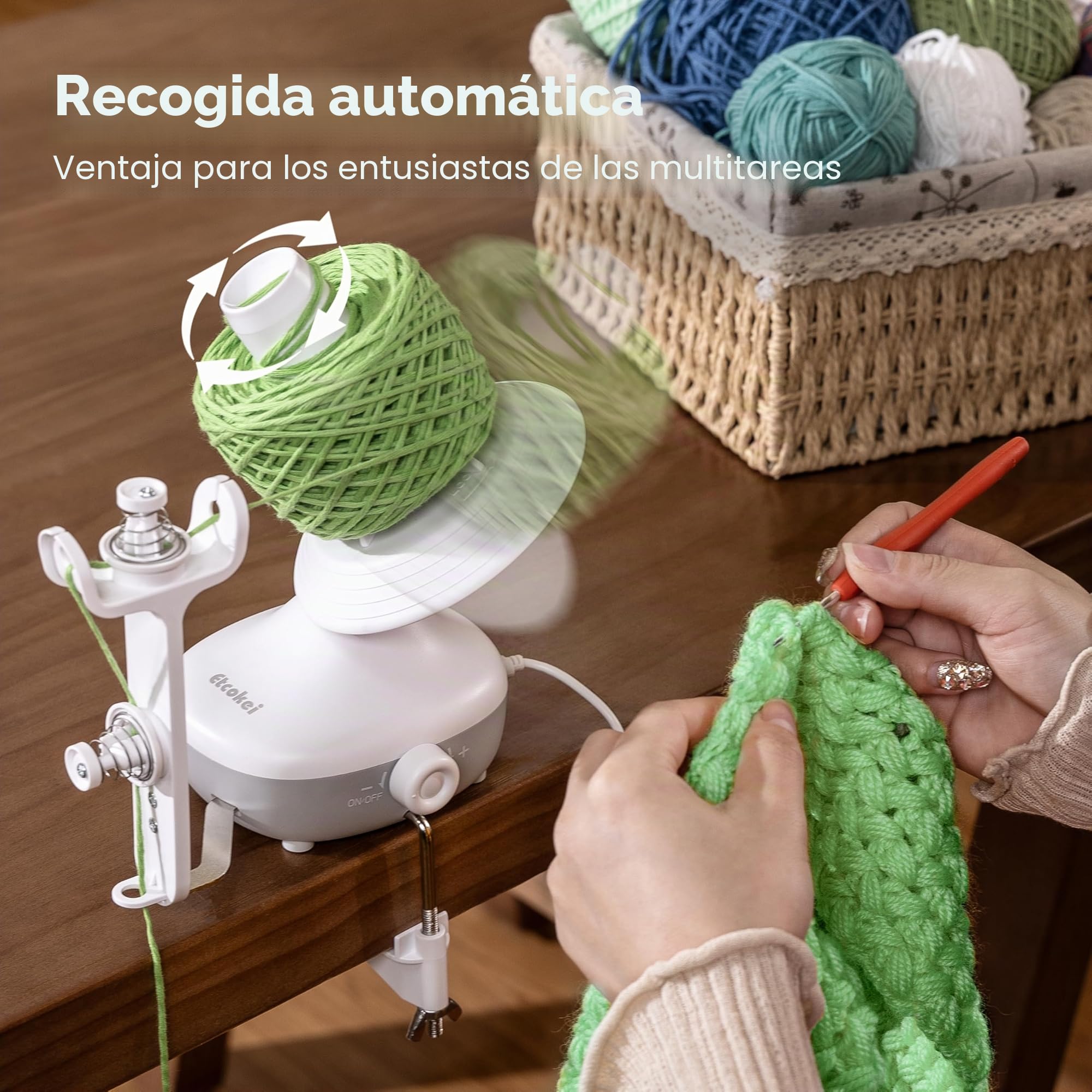 Enrollador de Hilo, Enrollador Eléctrico de Bolas de Hilo para Ganchillo, Enrollador Compacto de Tortas de Hilo con Fuerte Tensión y Velocidad Continua, Enrollador Automático de Lana