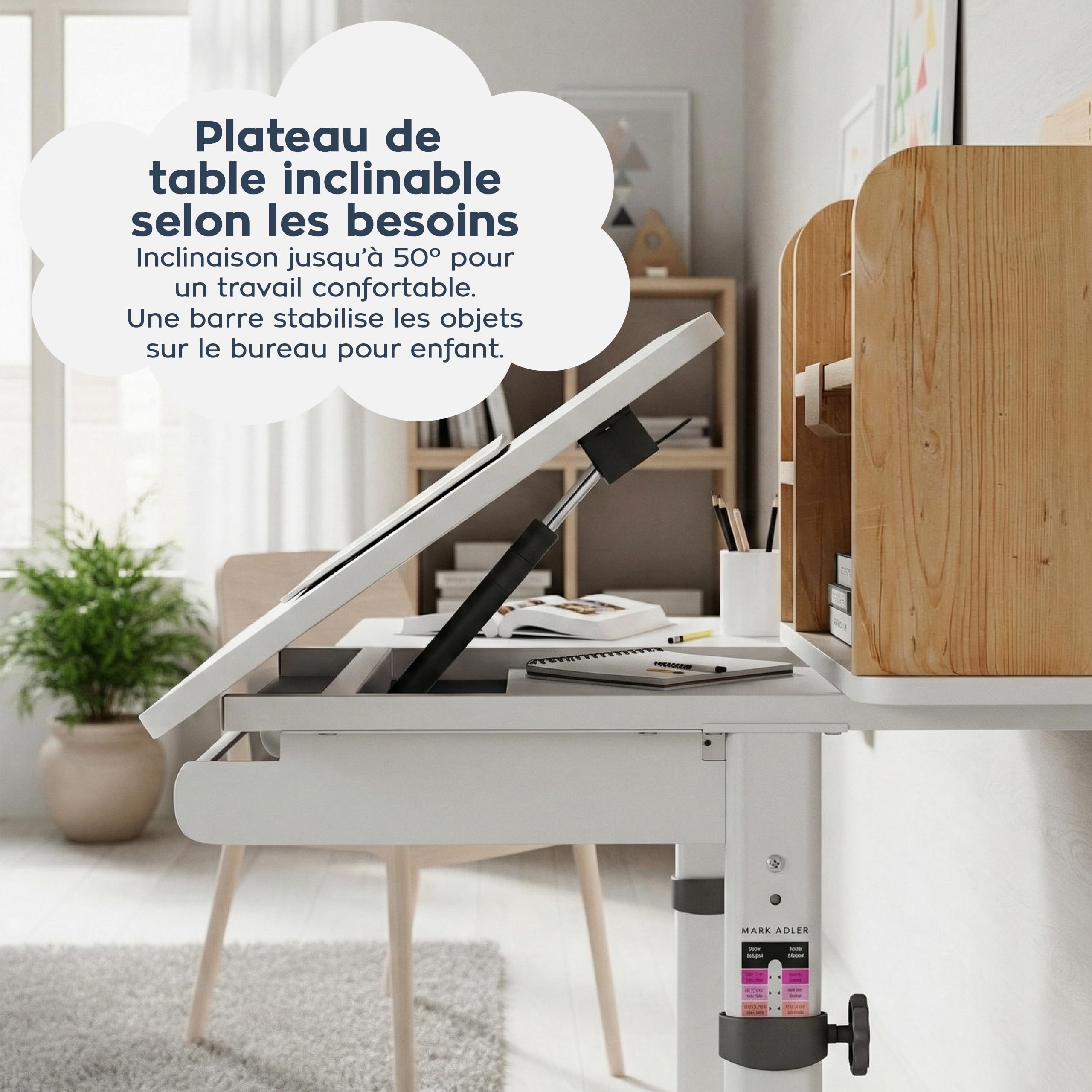 MARK ADLER Study 5.0 Bureau Enfant Réglable en Hauteur, avec Tiroir, Wood