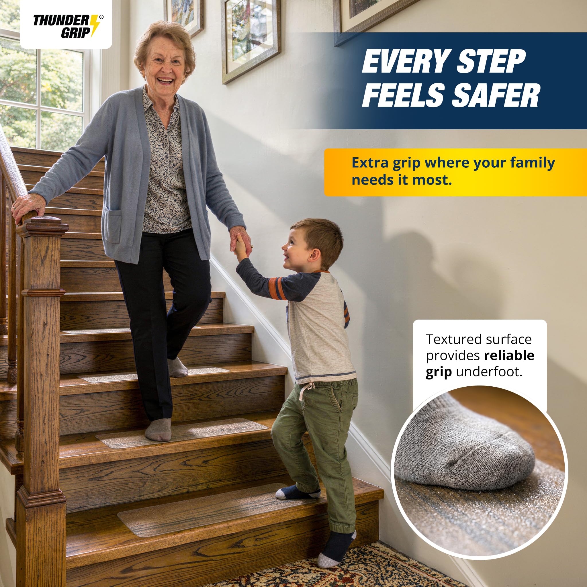 OLKIEQZ Thunder Grip 32"x4" Clear Non-Slip Stair Treads for Wooden Steps Indoor - 18-Pack Clear Stair Treads Non Slip Indoor for Wood