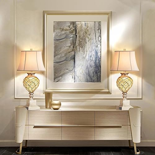 Miniatura 6 de Juego de 2 lámparas de mesa modernas de 29 pulgadas de alto para sala de estar con farol nocturno, lámparas tradicionales de vidrio plateado