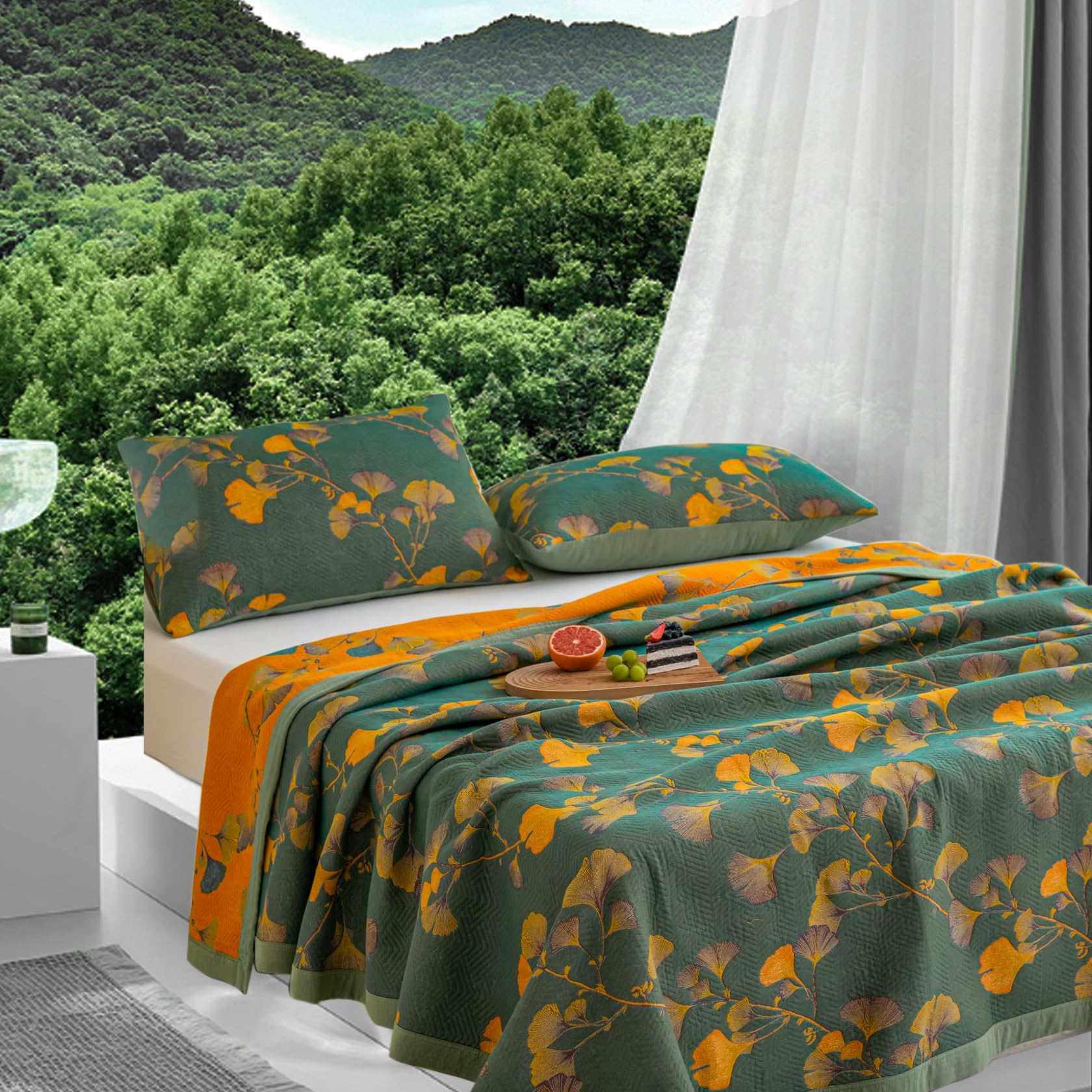 Amazon.com: Reversible Ginkgo Quilt Lightweight Cotton Muslin 