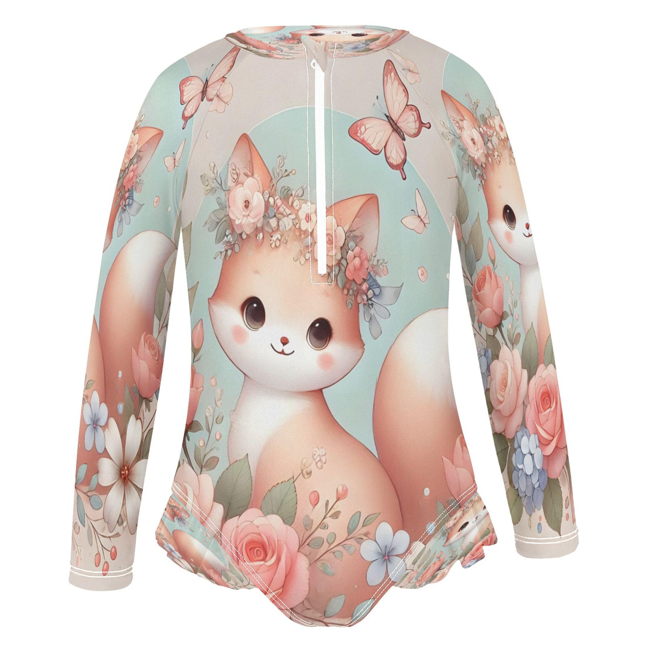 CHIFIGNO Floral Fox Pink Swimsuit, Summer 10-12