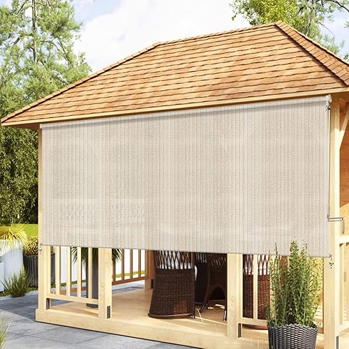 Sunbox Persianas enrollables impermeables sin cordón para exteriores, tejidas a prueba de viento, persianas enrollables, privacidad y protección UV