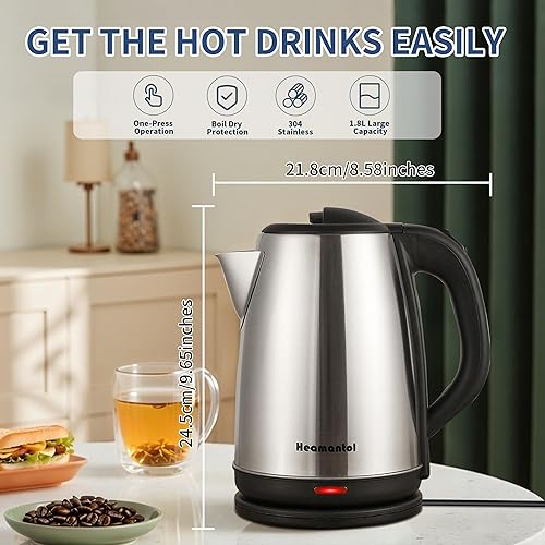 Miniatura 3 de Hervidor eléctrico de 700 W, 1.8 L, gran capacidad con luces LED y base giratoria de 360, apagado automático y protección en seco, ideal para el