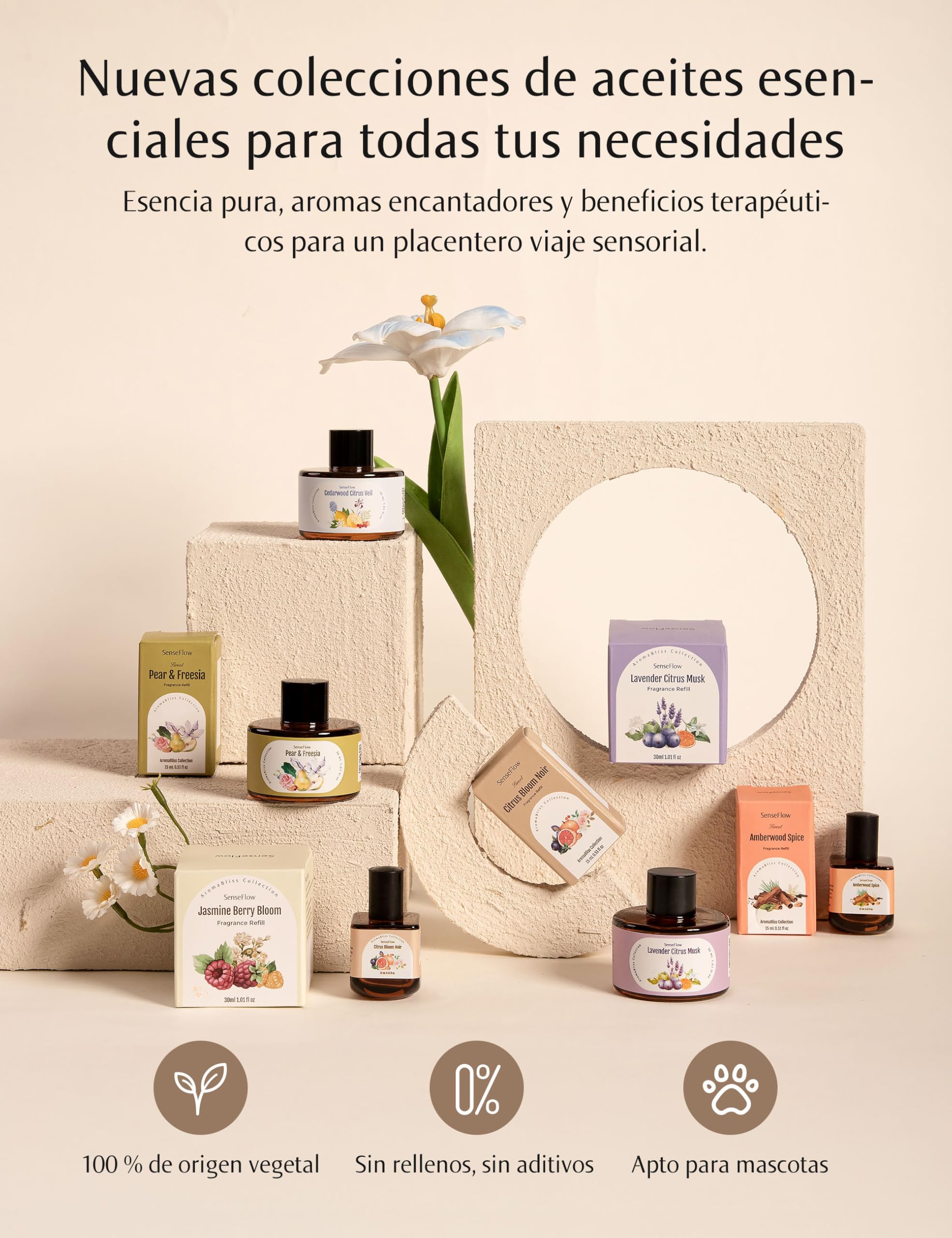 Difusor Aceites Esenciales Difusor de Aromas WiFi SF101S Pro-Ultrasónico Sin Agua, 100% Vegetal, Aromaterapia 120-Día, para Hogar, Hotel y Estudio Hasta 100㎡ - Lavanda Cítricos y Almizcle