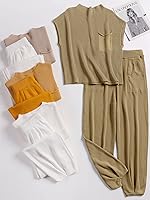 Vista 8 de ANRABESS - Conjunto de dos piezas para mujer, suéter de punto con chaleco, top corto y pantalones de ocio, conjunto de sudadera deportiva a juego