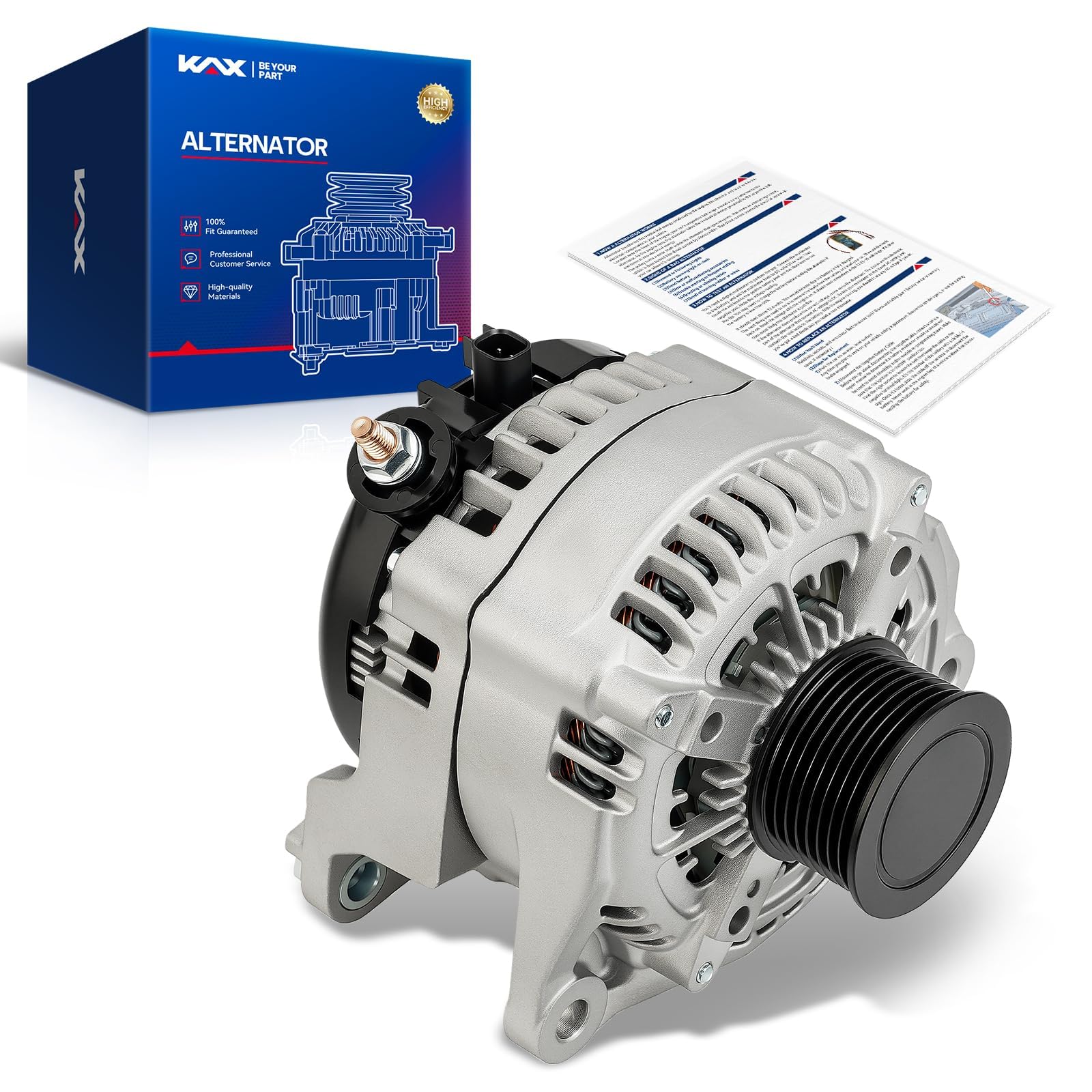KAX New Alternator Replacement for 2008-2010 F-250/F-350/F-450/F-550 Super Duty 6.4L Dual Alt System; Unit; 200 Amp,12V,CW,S8 Groove Pulley,Replace for 11290N,210-1119