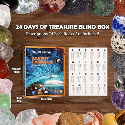 Miniatura 3 de Calendario de Adviento 2023, calendario de Adviento para niños con cristales, rocas y minerales, calendario de cuenta regresiva de Navidad de 24