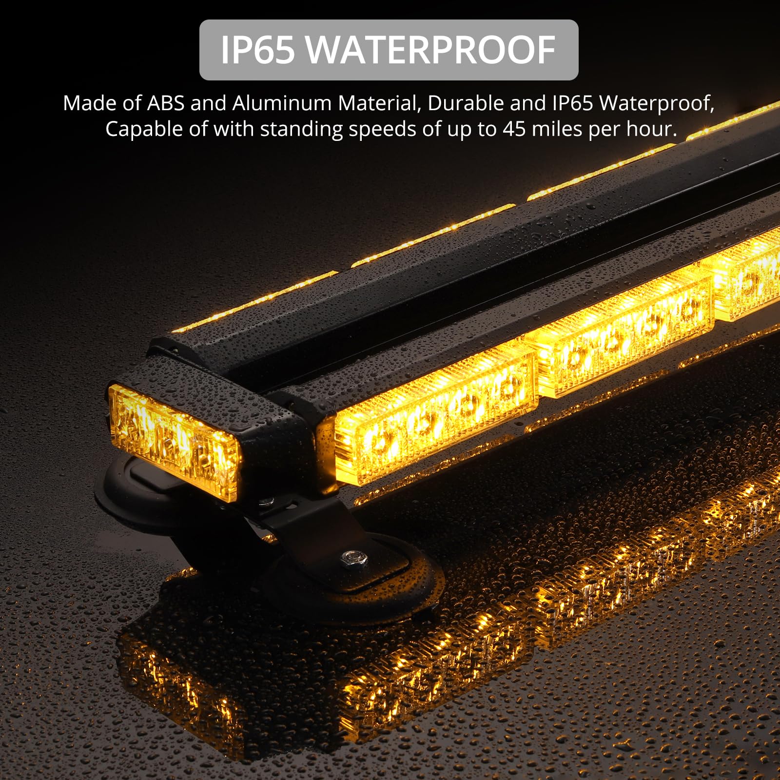 Justech 54 LED Luce Stroboscopica Emergenza Lampeggiante Stroboscopico Barra Bar 27 Modalità 12/24 V Impermeabile Ambra Controllo Doppio Interruttore con Base Magnetica per Camion Veicolo