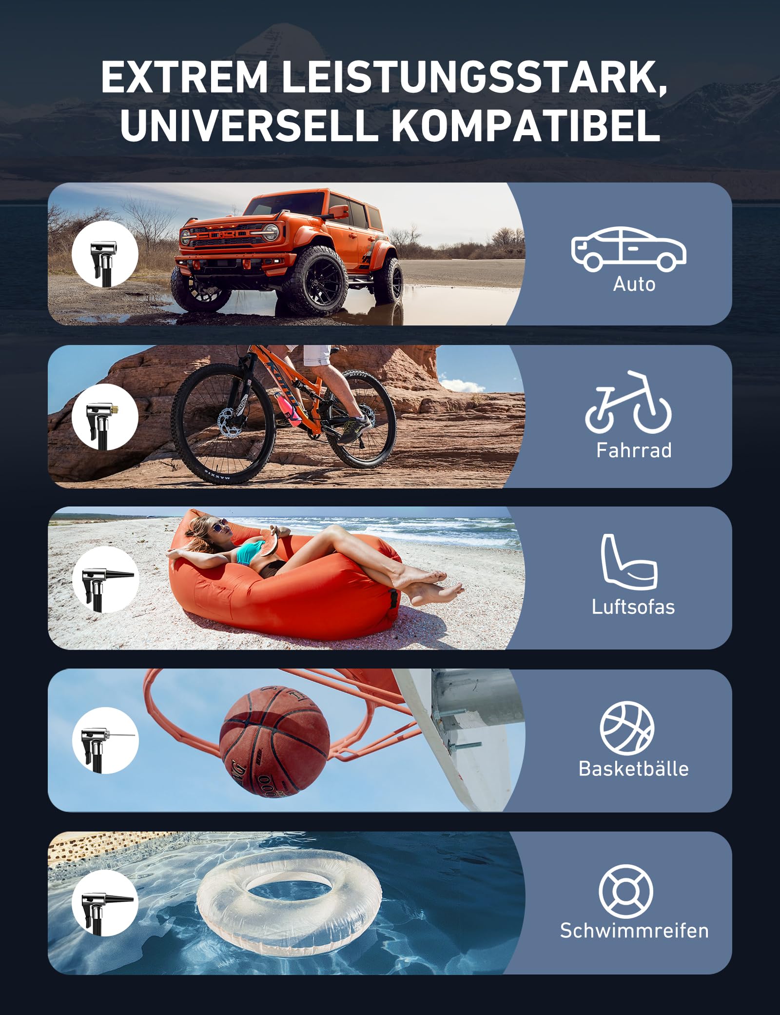 AstroAI 2 in 1 Kompressor Auto, Luftpumpe Auto 12V 230V, 10,3 Bar Autoreifen Pumpe mit AC/DC-Dual-Stromversorgung und Langlebiger Metallmotor für Autos,Fahrräder, Motorräder, Bälle, Gelb