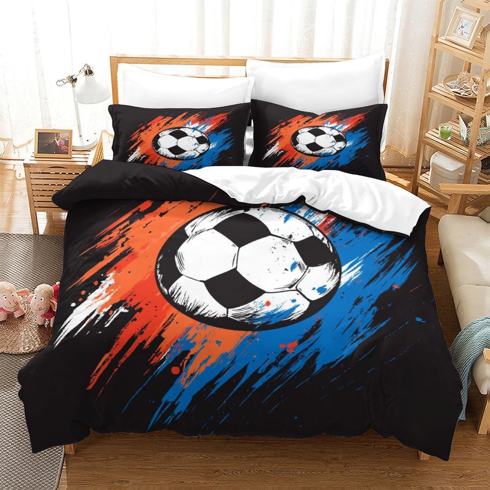 P1S9U7W5Y Dynamic Soccer 3D Printed Duvet Cover Set 3pcs Microfiber Football Bedding Set Double（200x200cm）