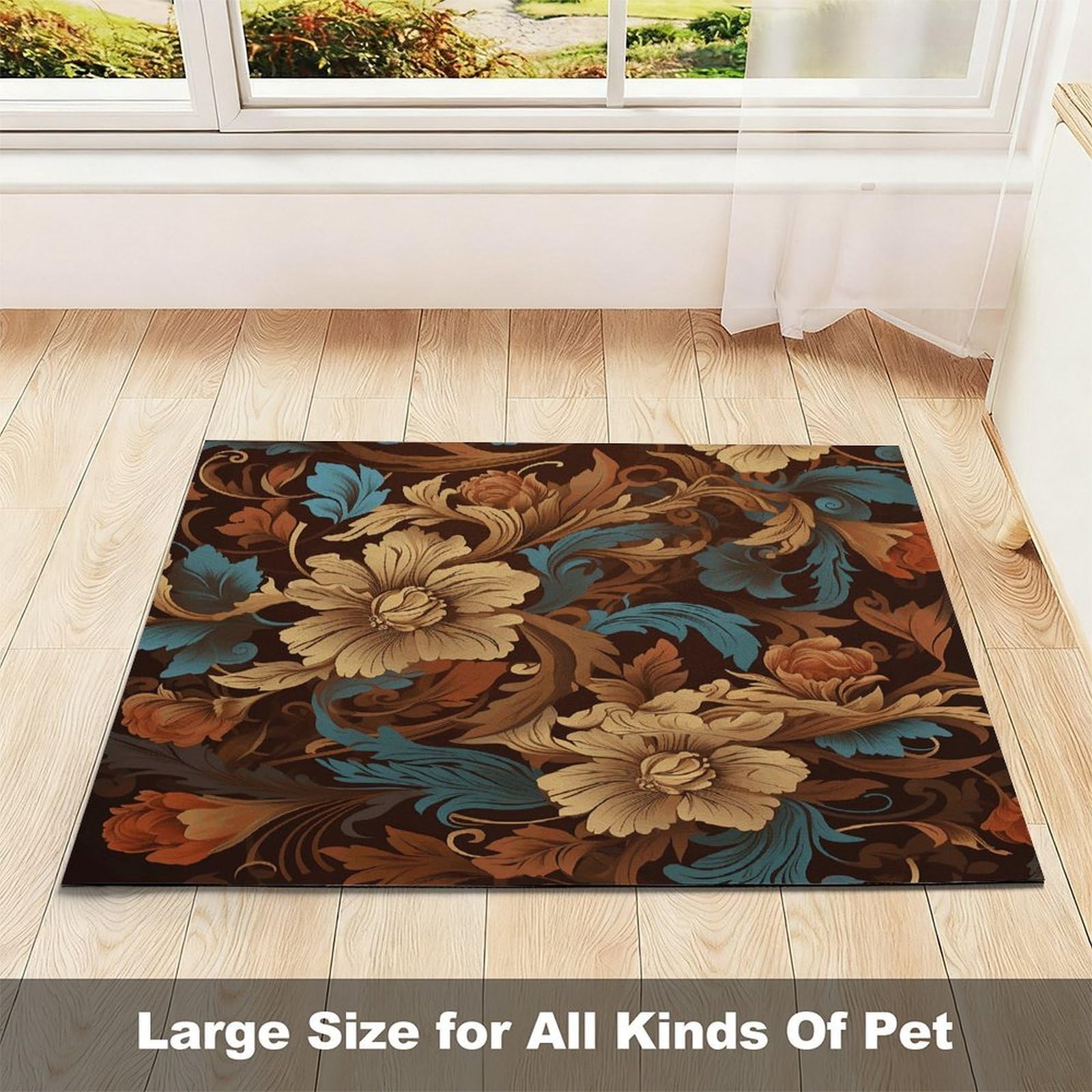 Lot de tapis de nourriture pour chat avec motif floral - Tapis d'alimentation antidérapant pour chien - Facile à nettoyer pour la nourriture et l'eau - 61 x 81,3 cm