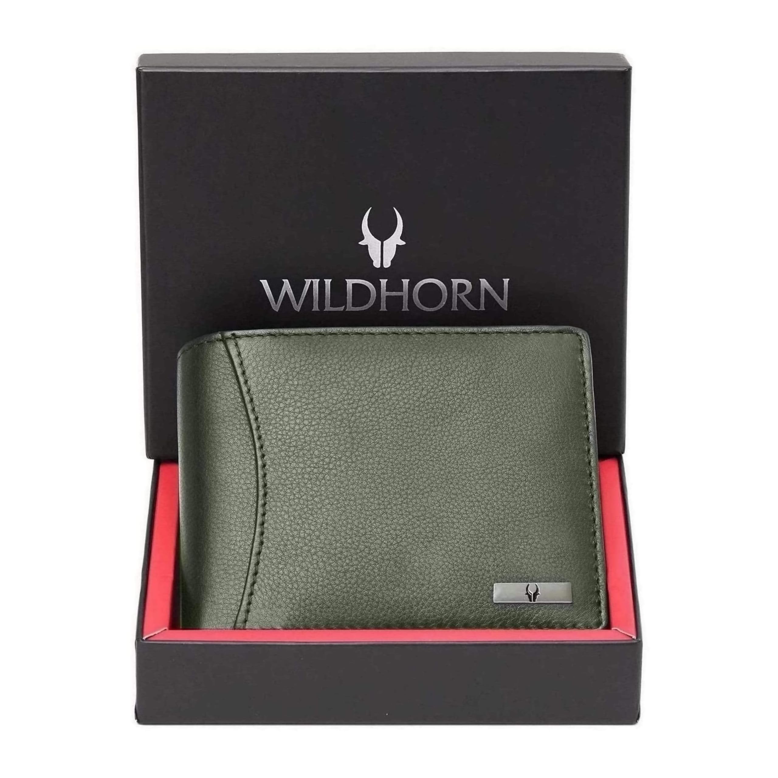 WildHorn unisex-adult Leather Wallet for Men Bi-Fold Wallet, GREEN, 4.5 x 3.7 x 0.7 inches, Classic