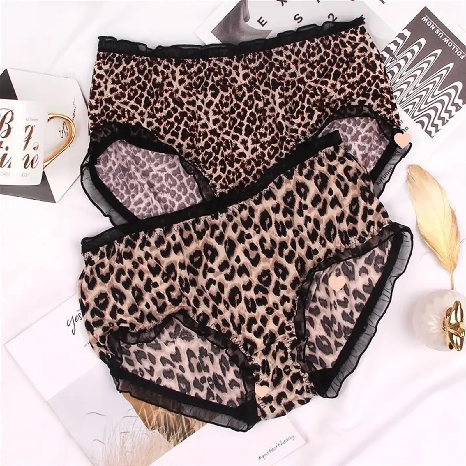Majtki po kolana 3 szt./partia duży rozmiar średni stan damskie majtki moda nadruk majtki bielizna damska seksowna koronka falbany bezszwowe elastyczne majtki bielizna(H 1pc,XXX-Large)