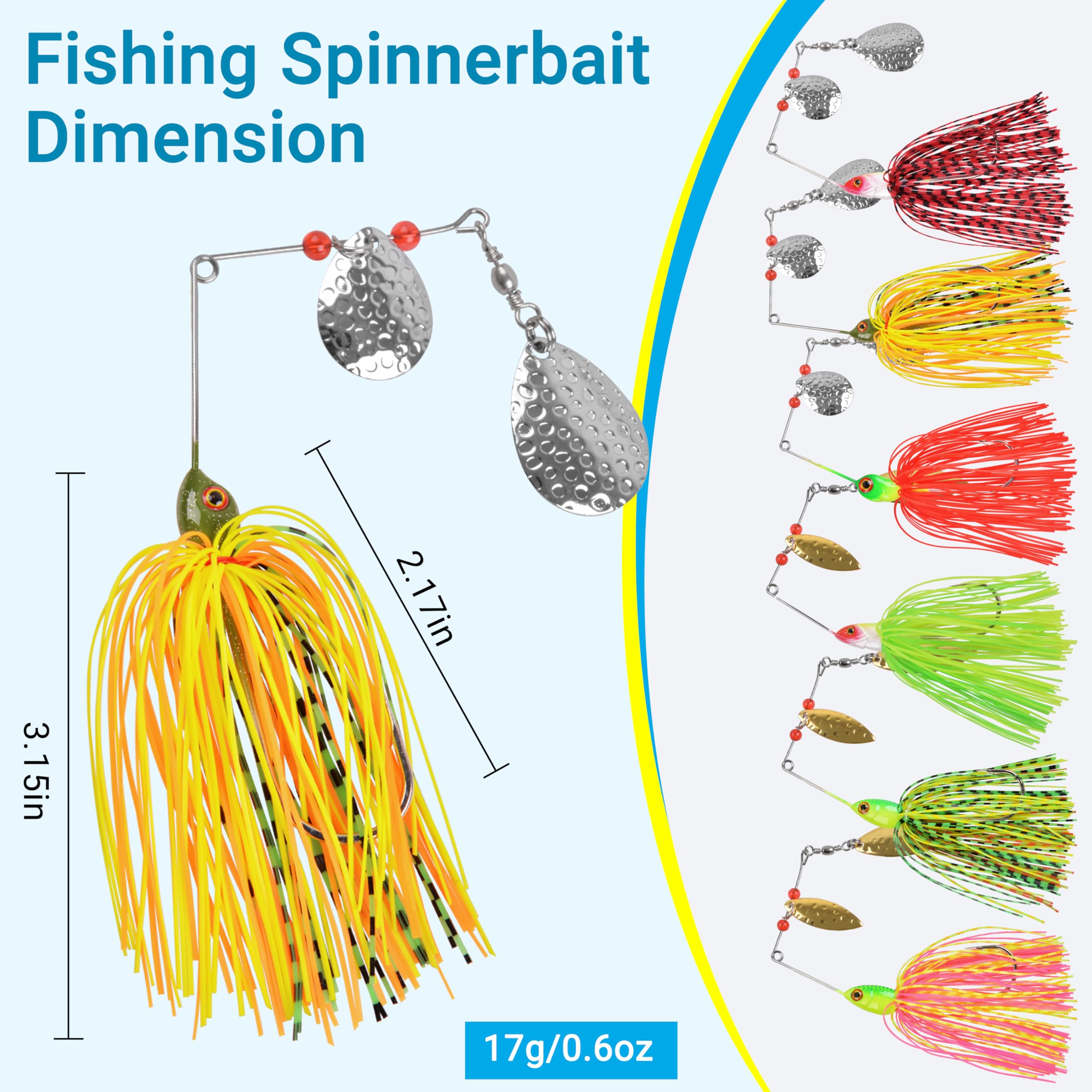 Spinnerbait Kit de leurres de pêche Spinner Bait Bass Leurre de pêche en métal dur Buzz Bait Jig Swimbiat pour truite, saumon, brochet, bar, eau salée et eau douce