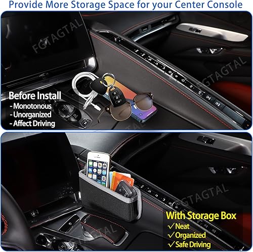 Miniatura 2 de Bolsa de almacenamiento para palanca de cambios compatible con Chevrolet Corvette C8 2020-2025, bolsa organizadora de almacenamiento lateral de