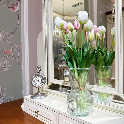 Miniatura 7 de WAKISAKI Tulipanes de tacto real de 16 pulgadas Premium, flores artificiales con capullos, tallo flexible fácil de moldear, tulipanes de imitación