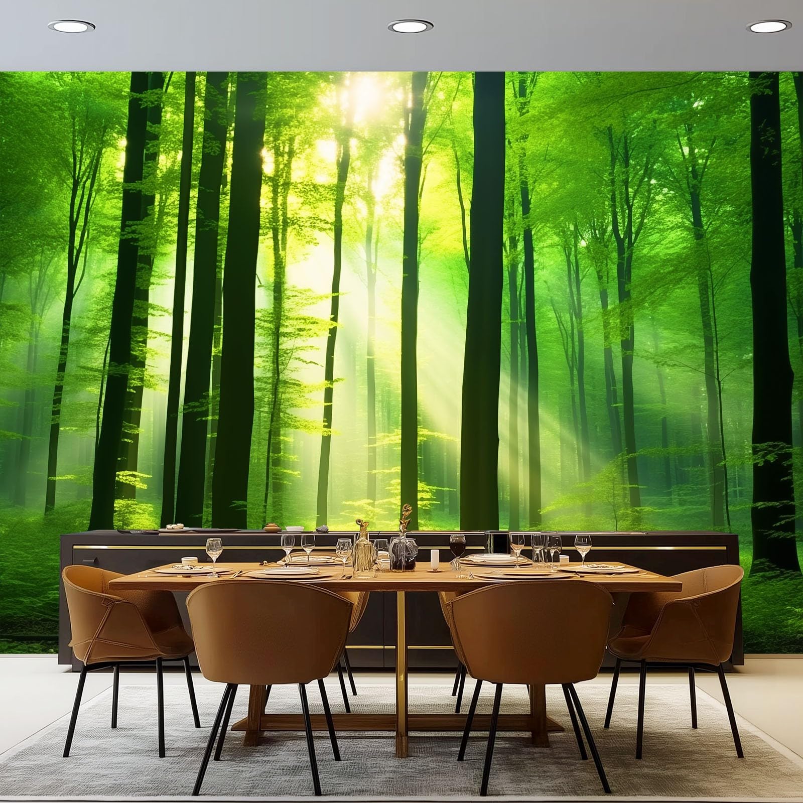 Fototapeta, wzór drzew, 400 x 280 cm, włóknina, sztuka ścienna, mural zielony, naturalny las, tapeta do sypialni, salonu, łazienki, dorosłych, nie odkleja się i nie przykleja