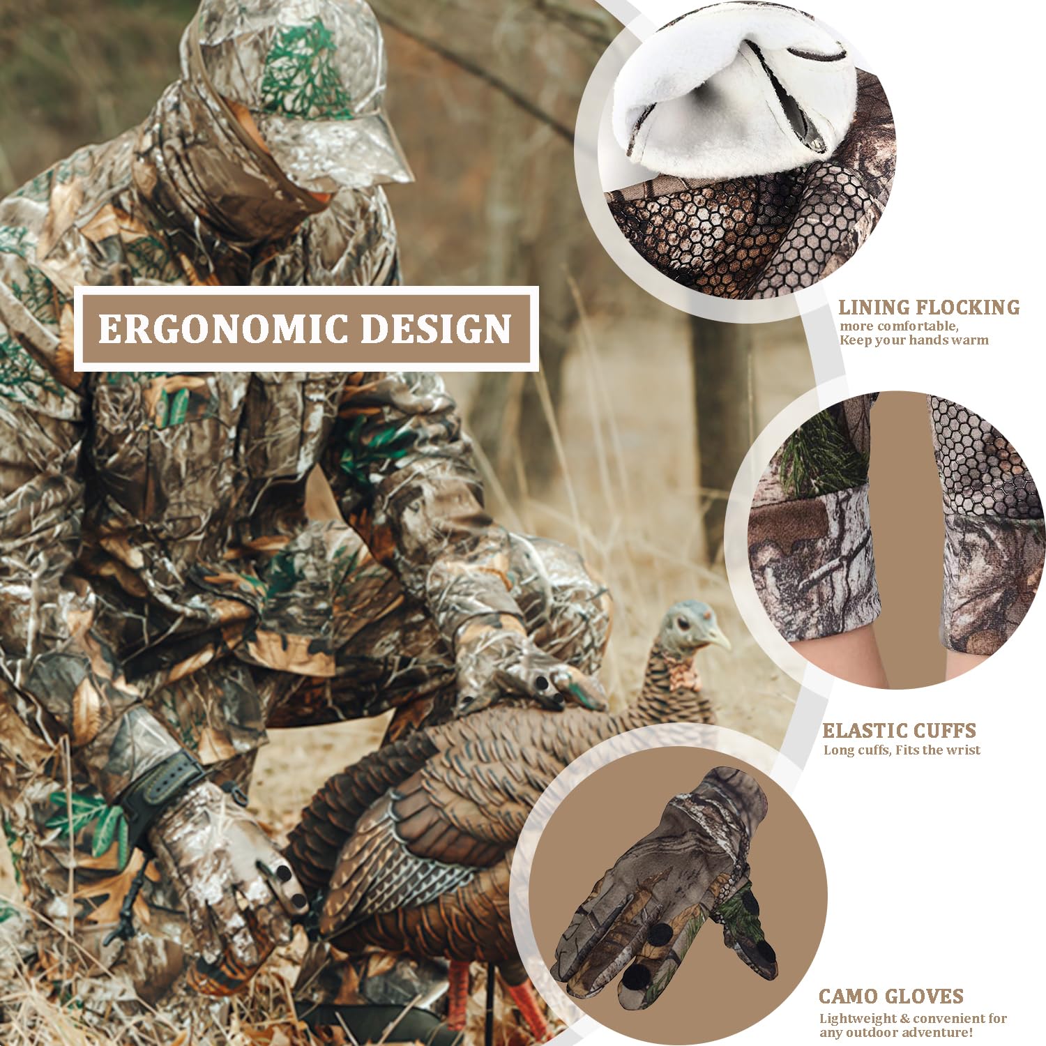 Gants Camouflage Chasse Et Photo - Légers, Antidérapants, Motif Feuille 3D, Taille Libre - 11