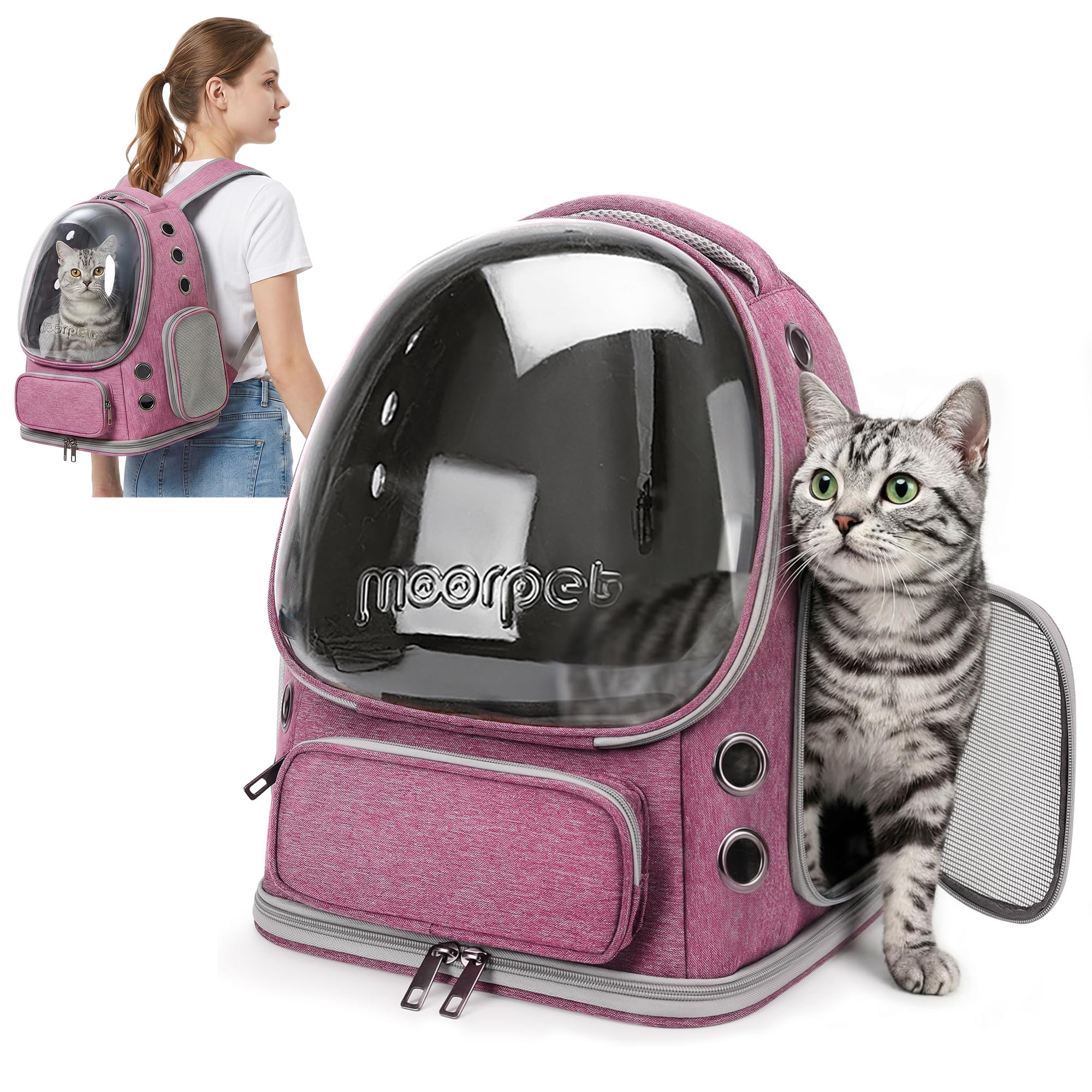 ALLSOPETS Cat Backpack Carrier, Breathable Cat Bubble Backpack, Foldable & Transparent Pet Carrier for Kitty Small Dog up to 7.5kg, Ideal for Travel, Hiking, and Vet Visits (Sweet Pink)