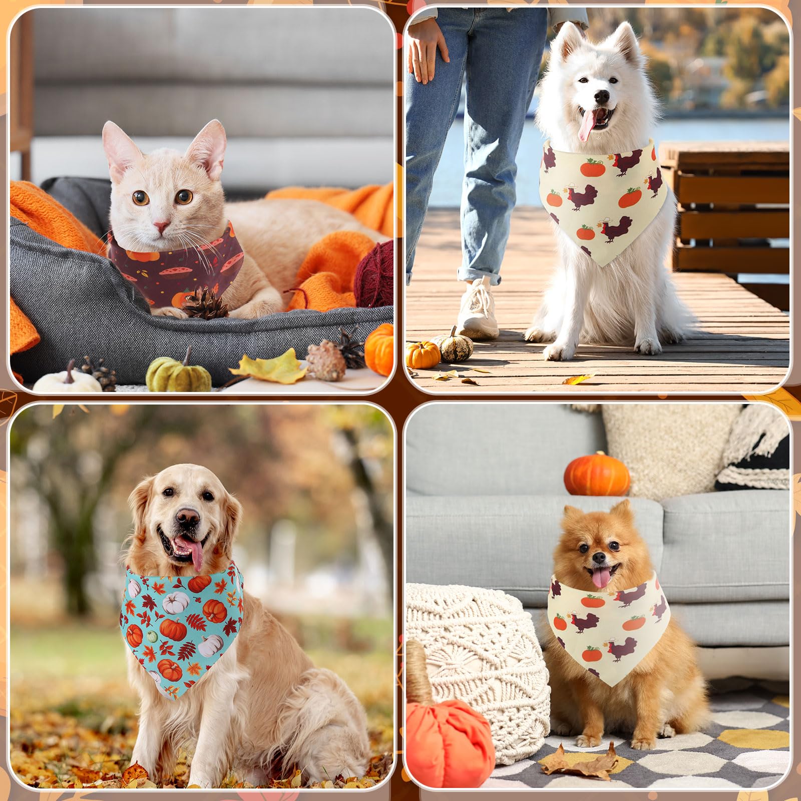 Huhumy Lot de 100 bandanas d'automne pour chien en vrac 3 tailles - Bandana lavable réglable et lavable - Écharpe d'automne pour Thanksgiving, les vacances - Fournitures pour animaux de compagnie de